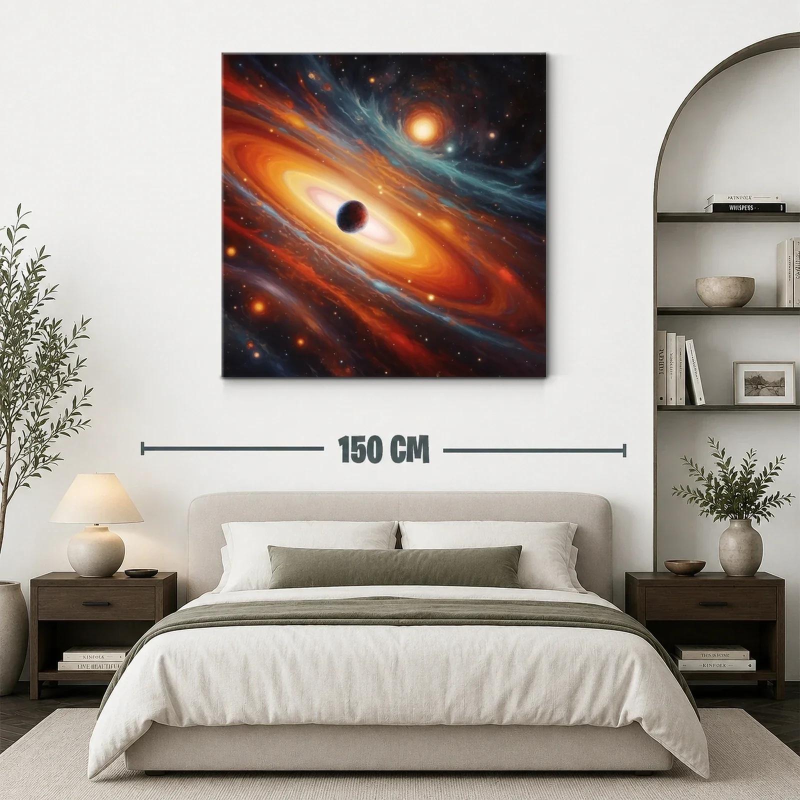 Cuadro galaxia en tonos cálidos con planeta central — miniatura 3