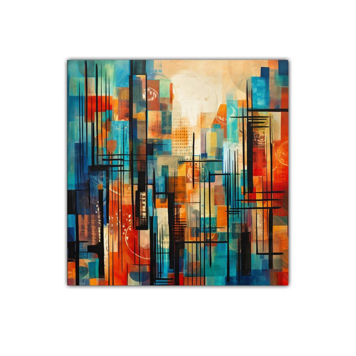Composición abstracta urbana en tonos cálidos y fríos — miniatura 1
