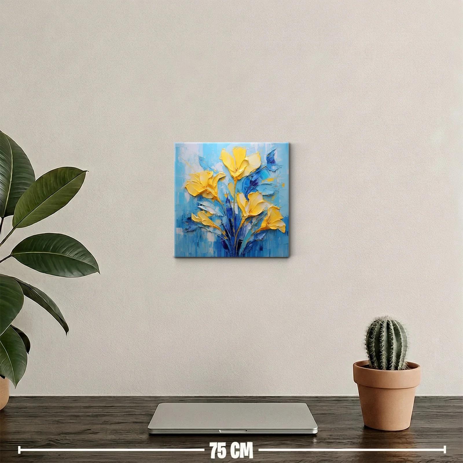 Cuadro floral vibrante con tonos amarillos y azules — miniatura 2
