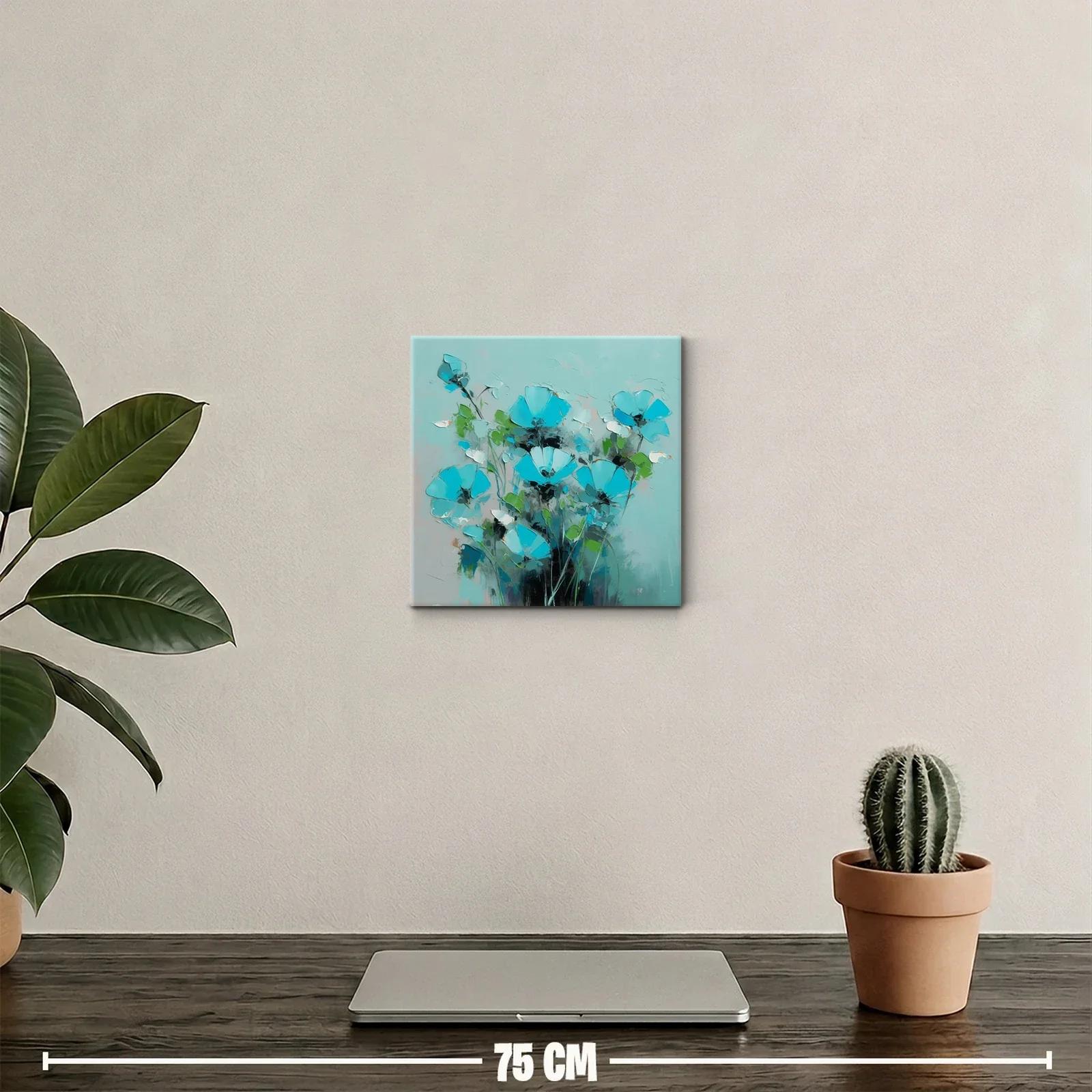 Cuadro decorativo con flores azules vibrantes y hojas verdes — miniatura 2
