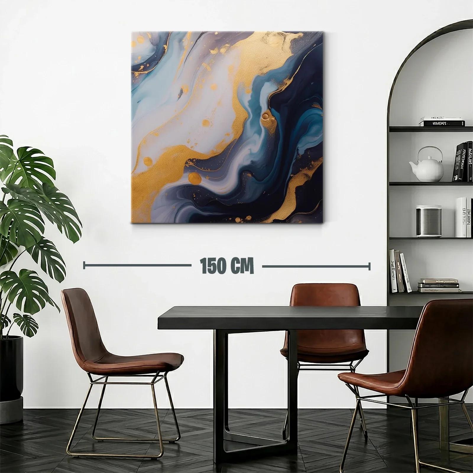 Cuadro abstracto con tonos azules y dorados luminosos — miniatura 2