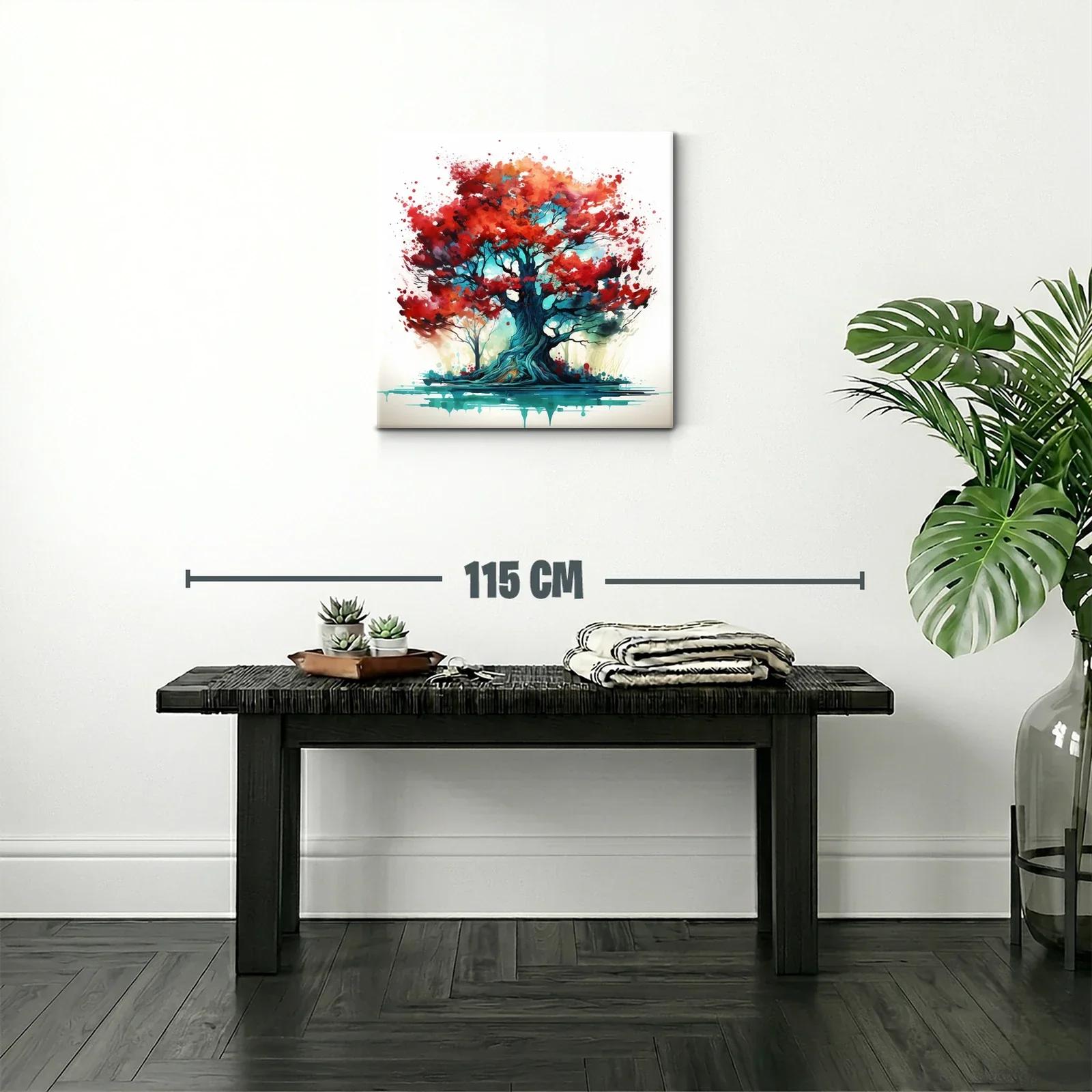 Impactante cuadro árbol con hojas rojas y tonos vibrantes — miniatura 2