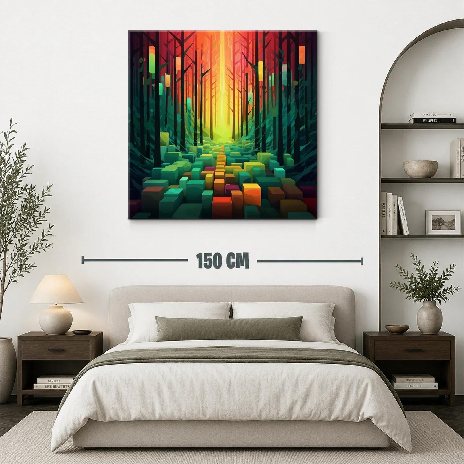Paisaje abstracto vibrante con bosque y formas geométricas — miniatura 3