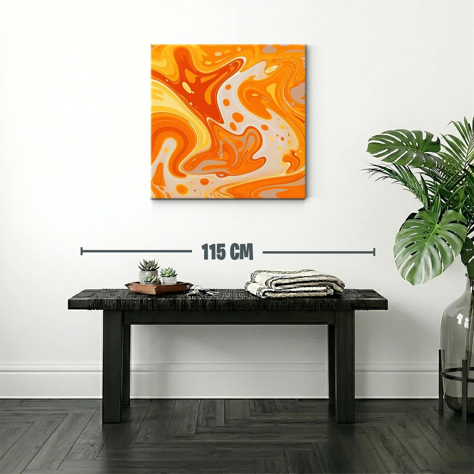 Cuadro abstracto con vibrantes formas en tonos naranjas y amarillos — miniatura 2
