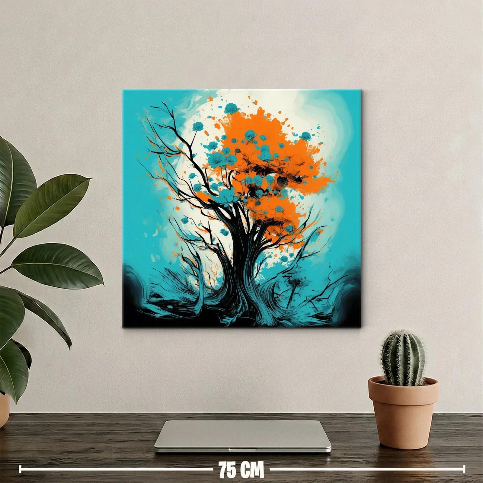 Árbol vibrante con flores azules y tonos naranjas — miniatura 2