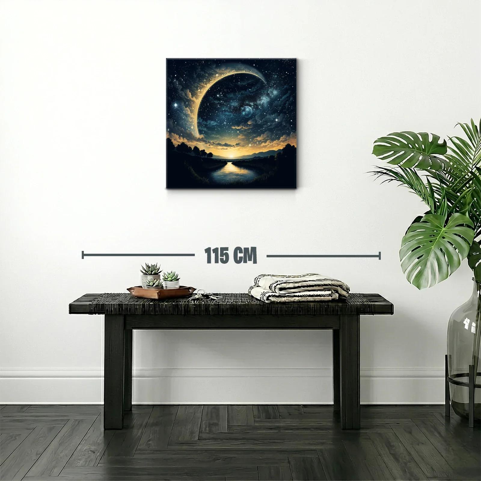 Paisaje nocturno con luna creciente y cielo estrellado — miniatura 2
