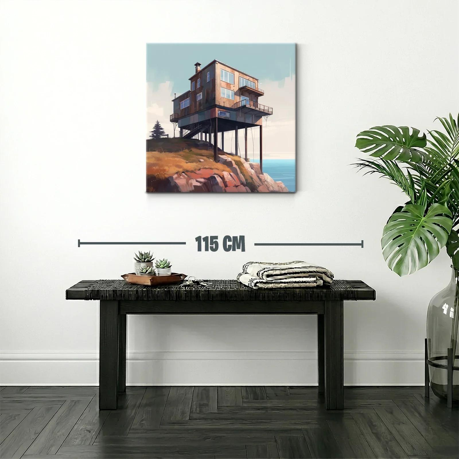 Casa sobre acantilado con vista al mar y cielo claro — miniatura 2