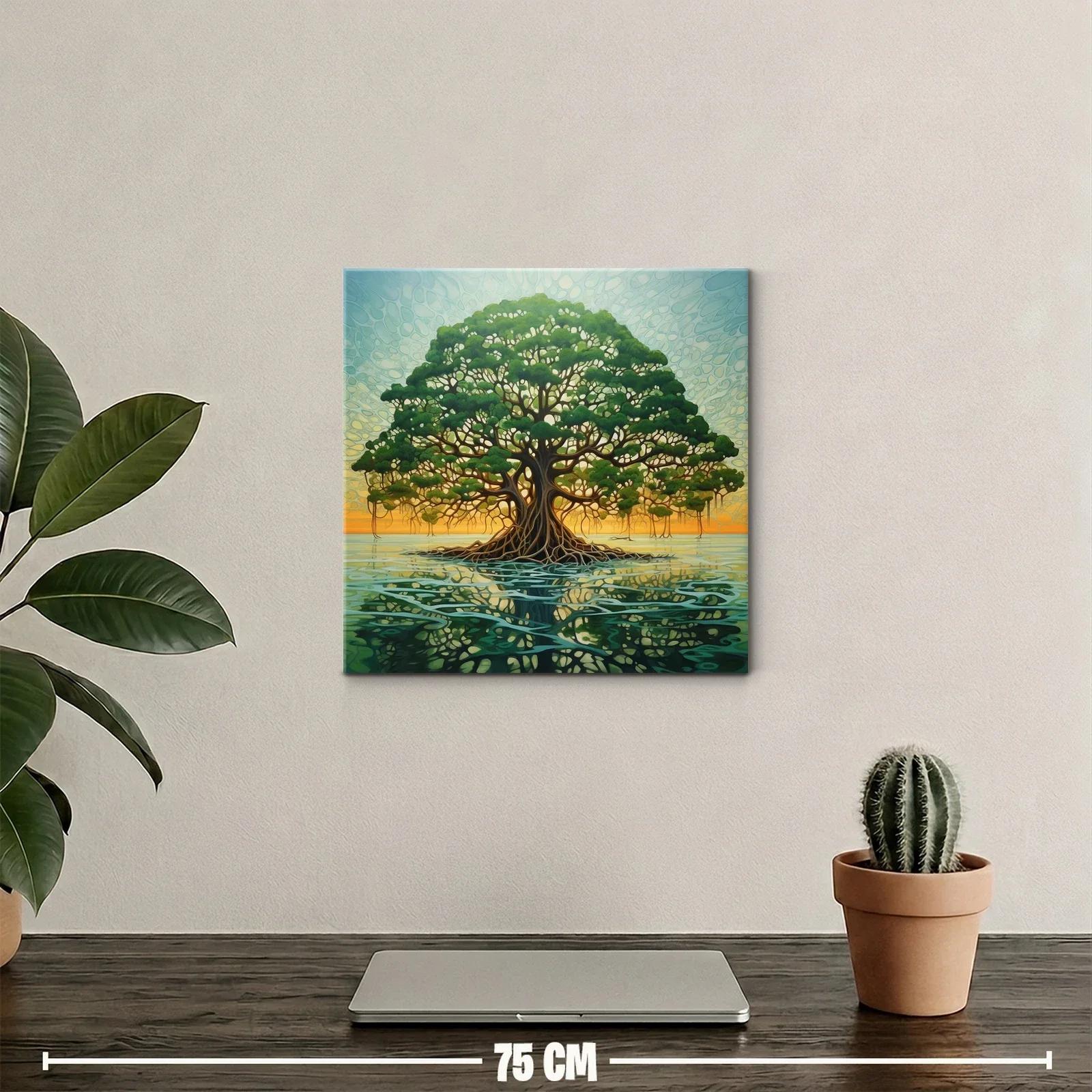 Esplendoroso árbol sobre aguas en luz cálida del atardecer — miniatura 2