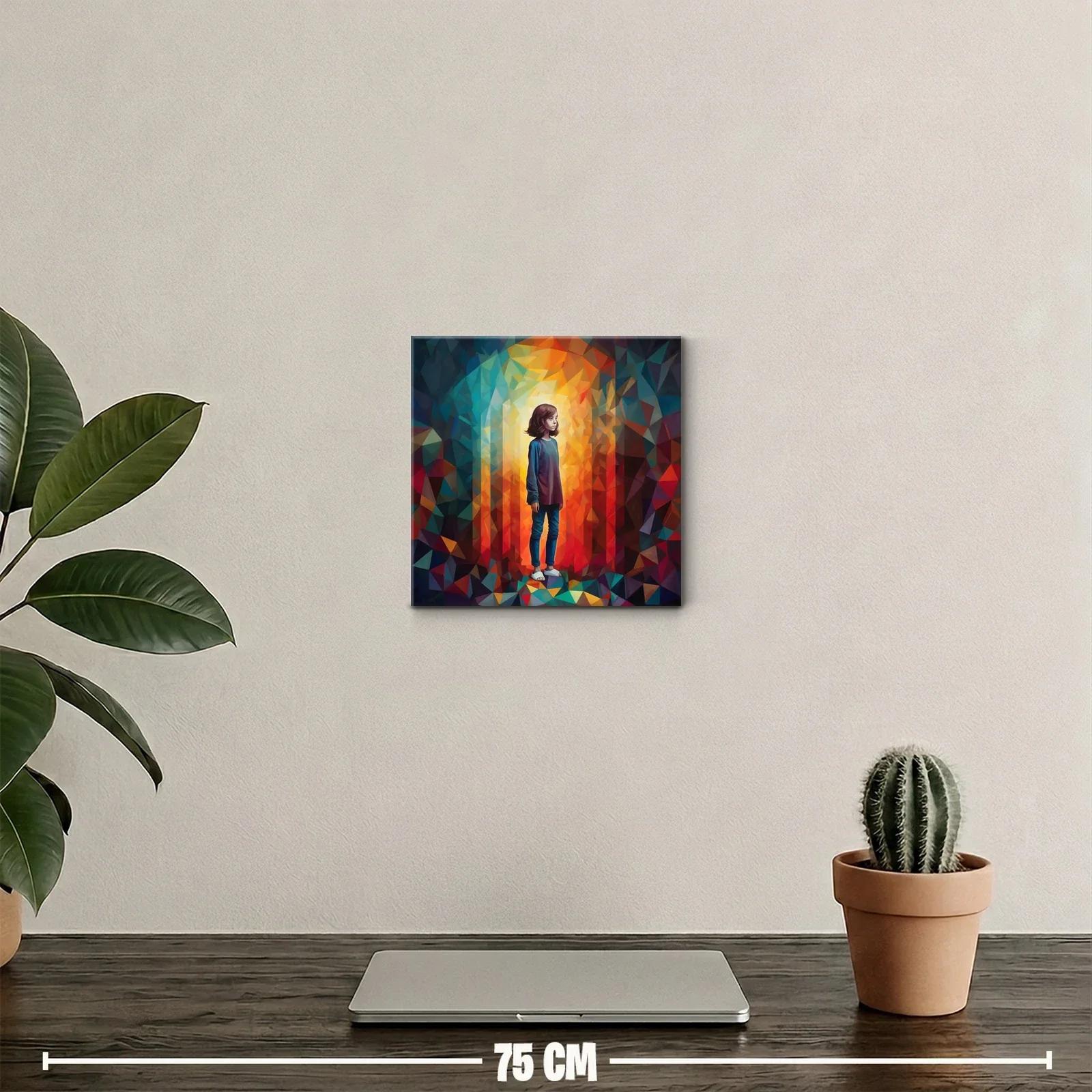 Cuadro con figura infantil en paisaje geométrico de colores vivos — miniatura 2