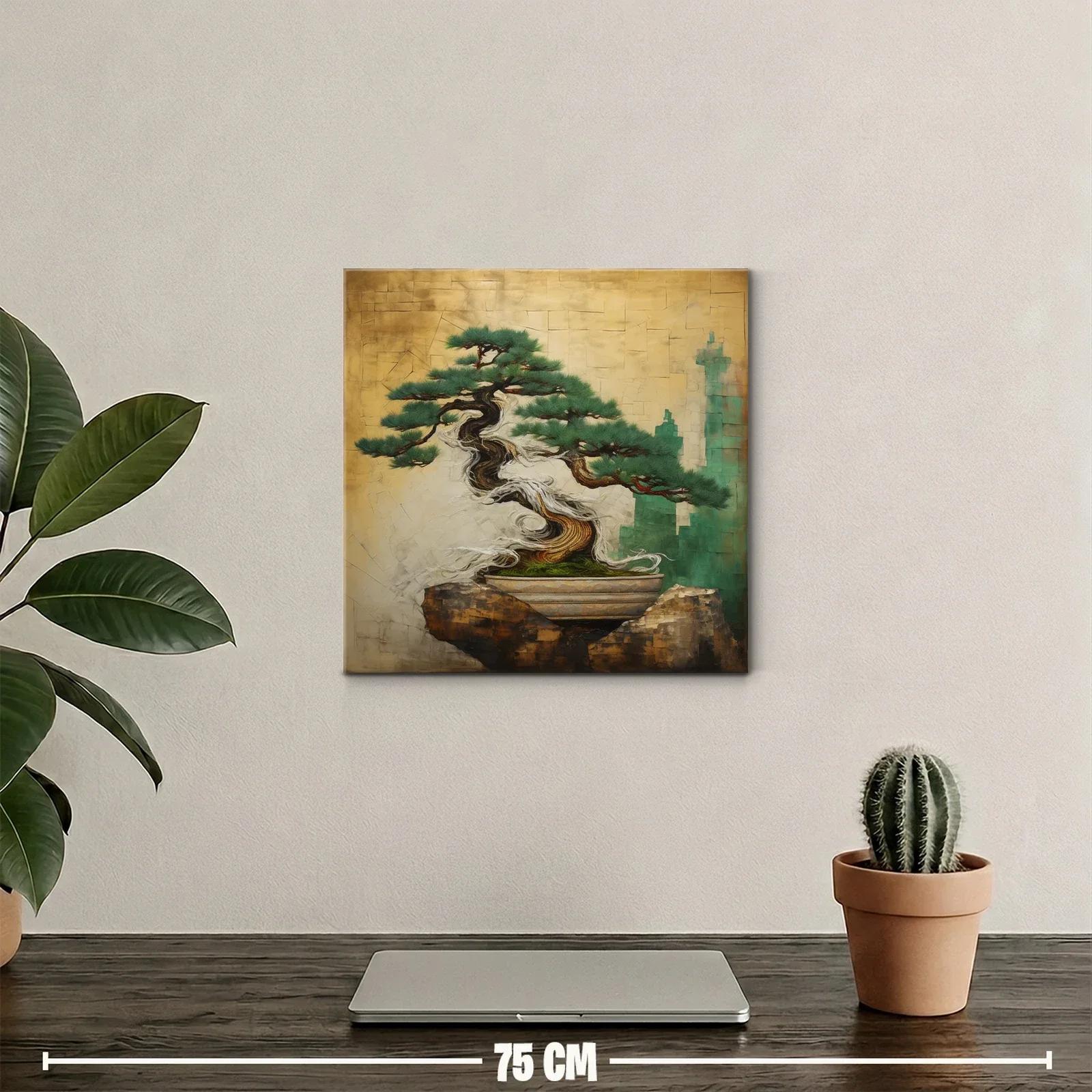 Bonsái estilizado con fondo en tonos dorados y verdes — miniatura 2