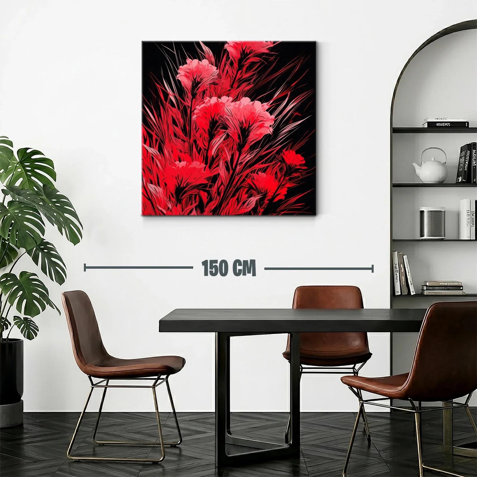 Cuadro floral vibrante en tonos rojos y negro — miniatura 2