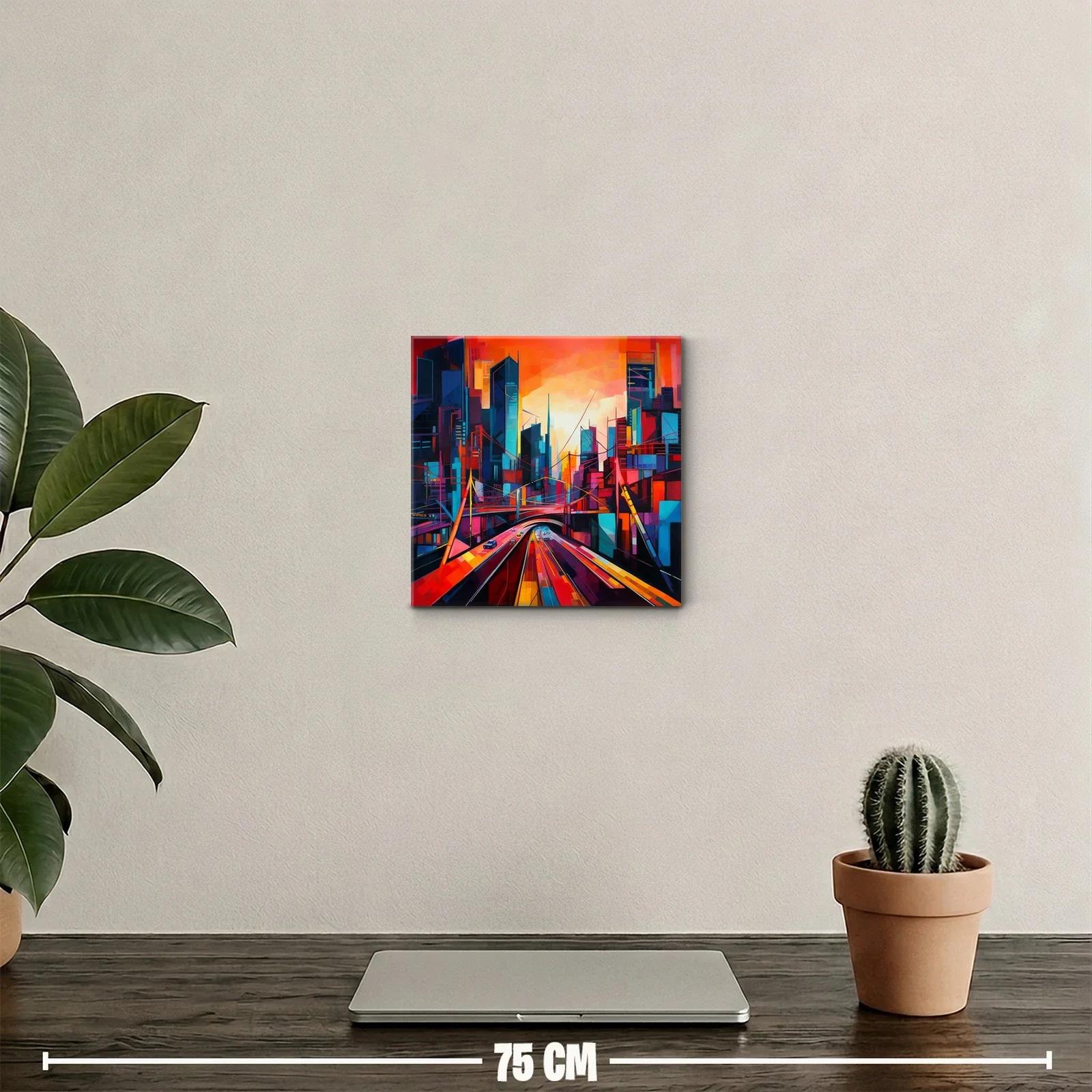 Vibrante paisaje urbano con rutas iluminadas al atardecer — miniatura 2
