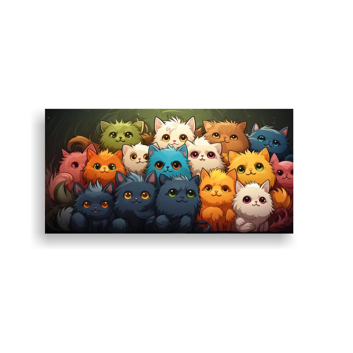 Cuadro grupo de gatitos de colores en formato horizontal