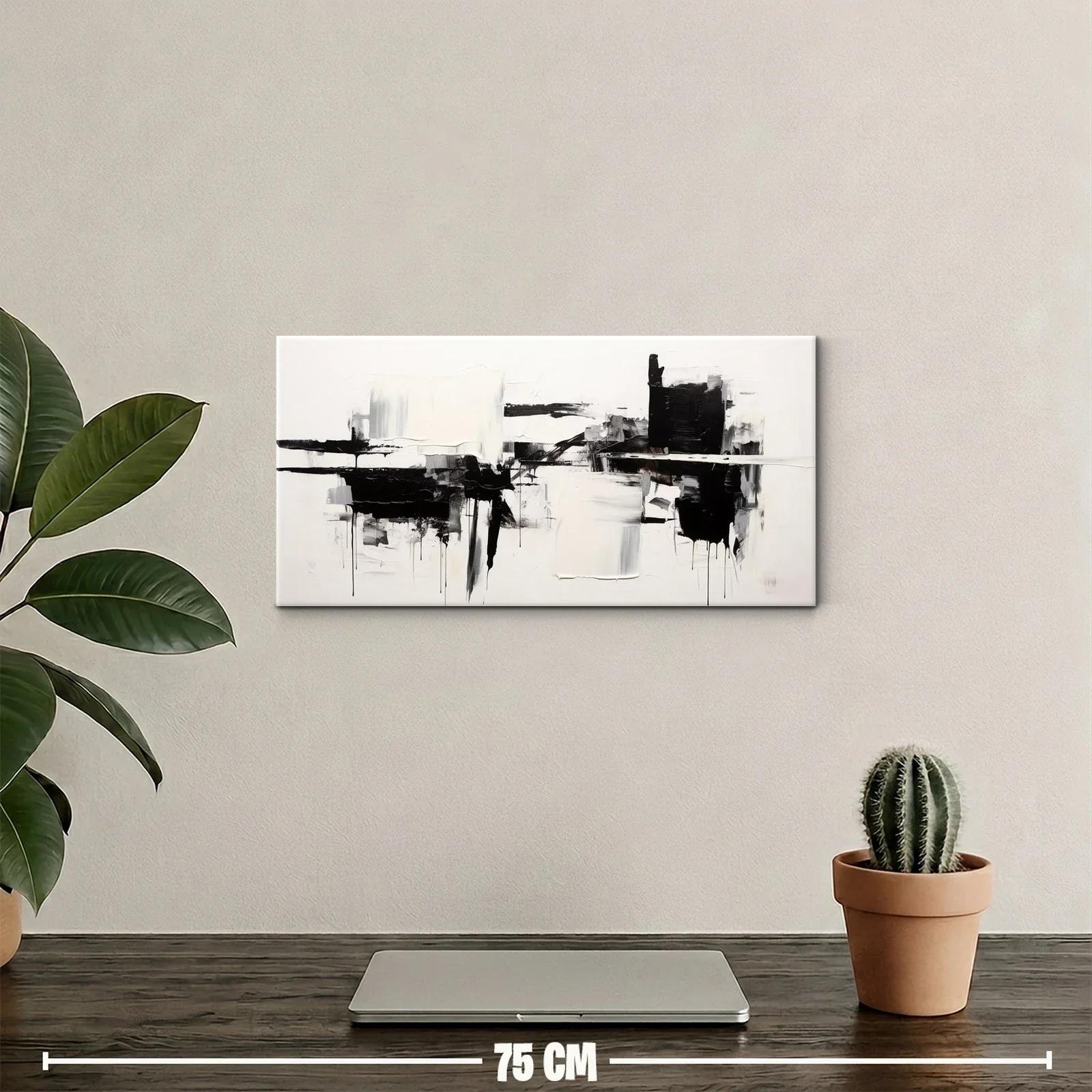 Cuadro abstracto en blanco y negro con bloques irregulares — miniatura 2