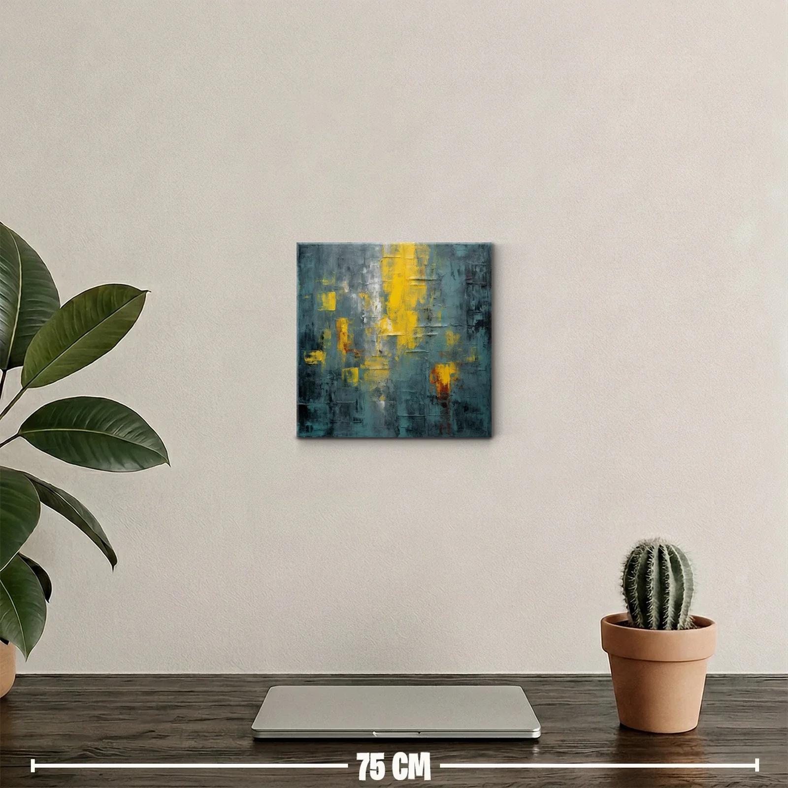 Cuadro abstracto con tonos amarillos y gris azul oscuro — miniatura 2