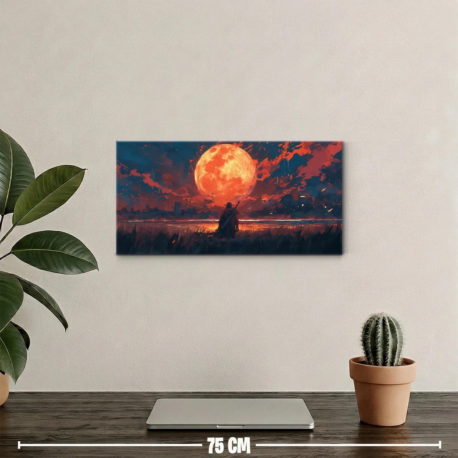 Cuadro luna llena naranja con silueta contemplativa — miniatura 2