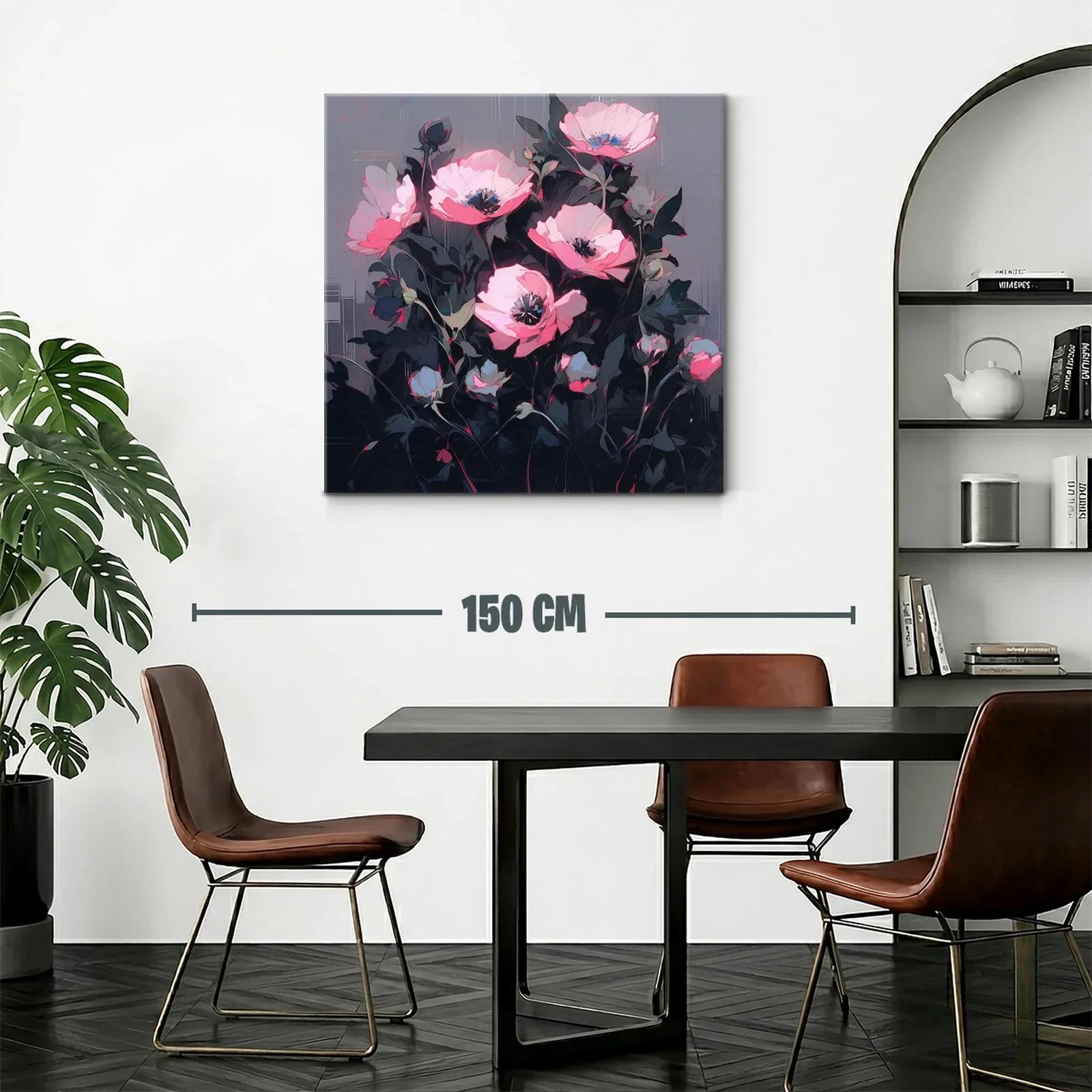 Cuadro floral con tonos rosas y fondo gris oscuro elegante — miniatura 2
