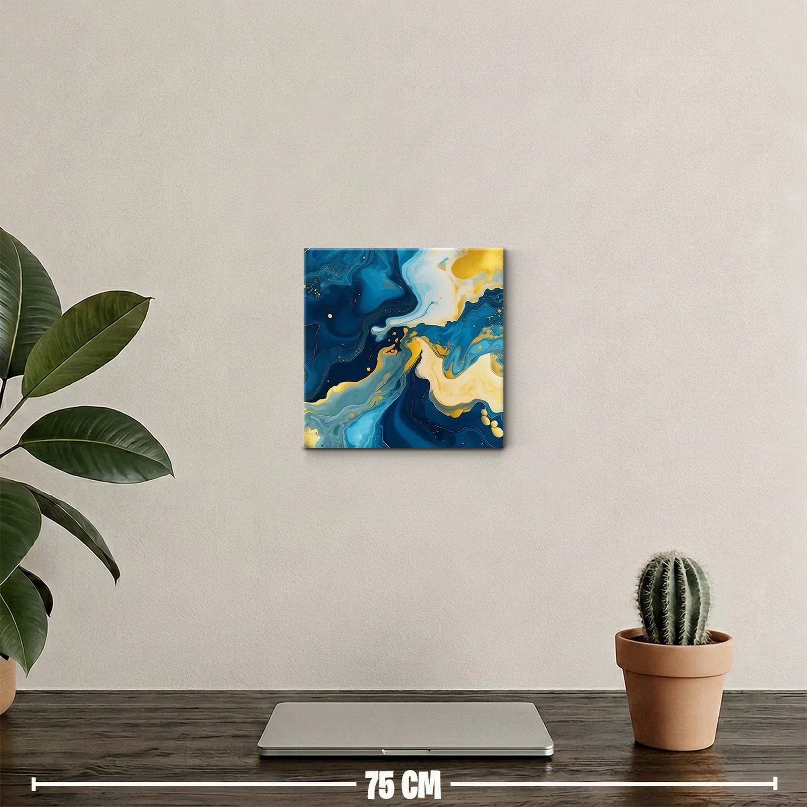 Cuadro abstracto en tonos azul y dorado para decorar — miniatura 2