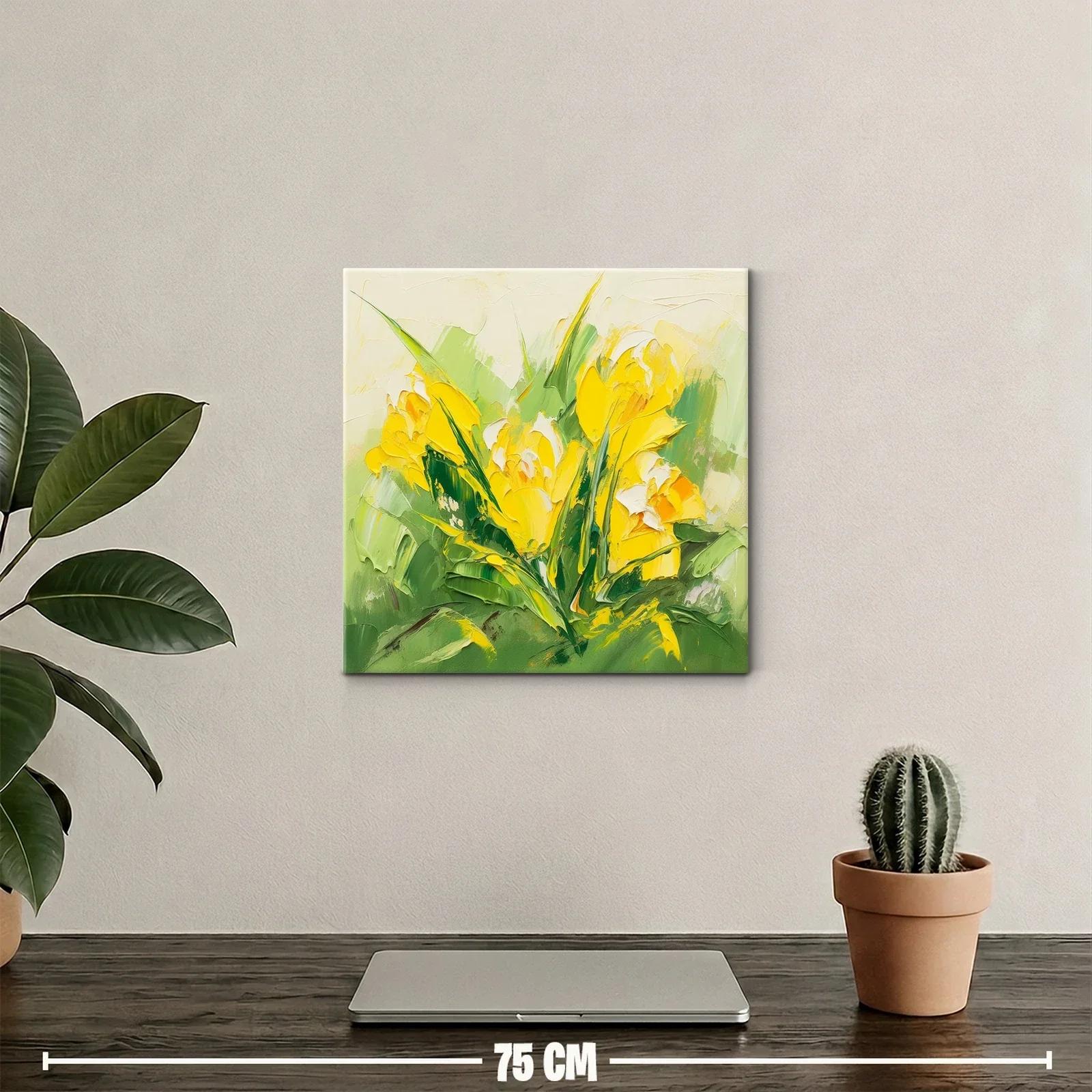 Cuadro moderno con flores amarillas y verdes vibrantes — miniatura 2