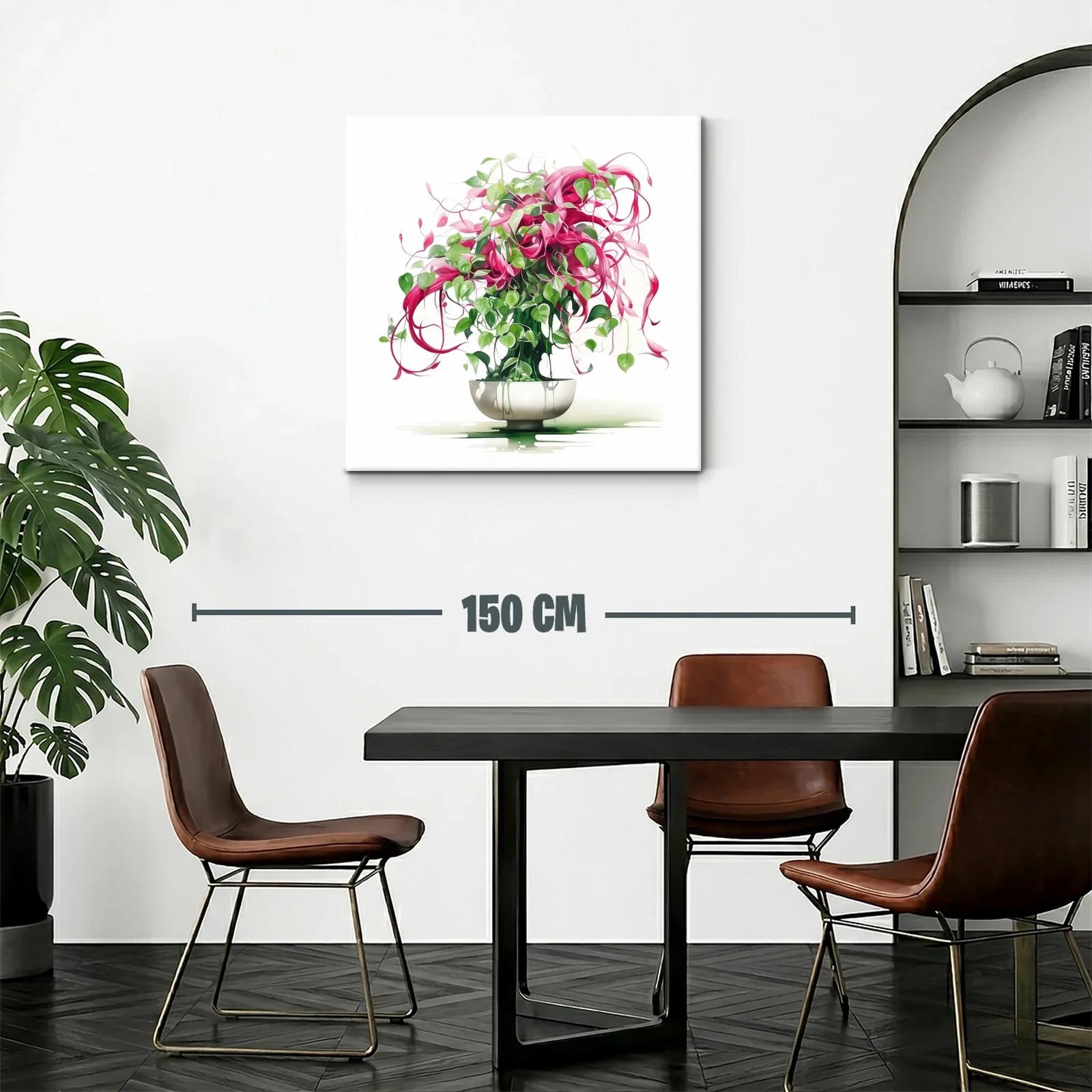Cuadro con ramo vibrante de hojas verdes y rosas — miniatura 2