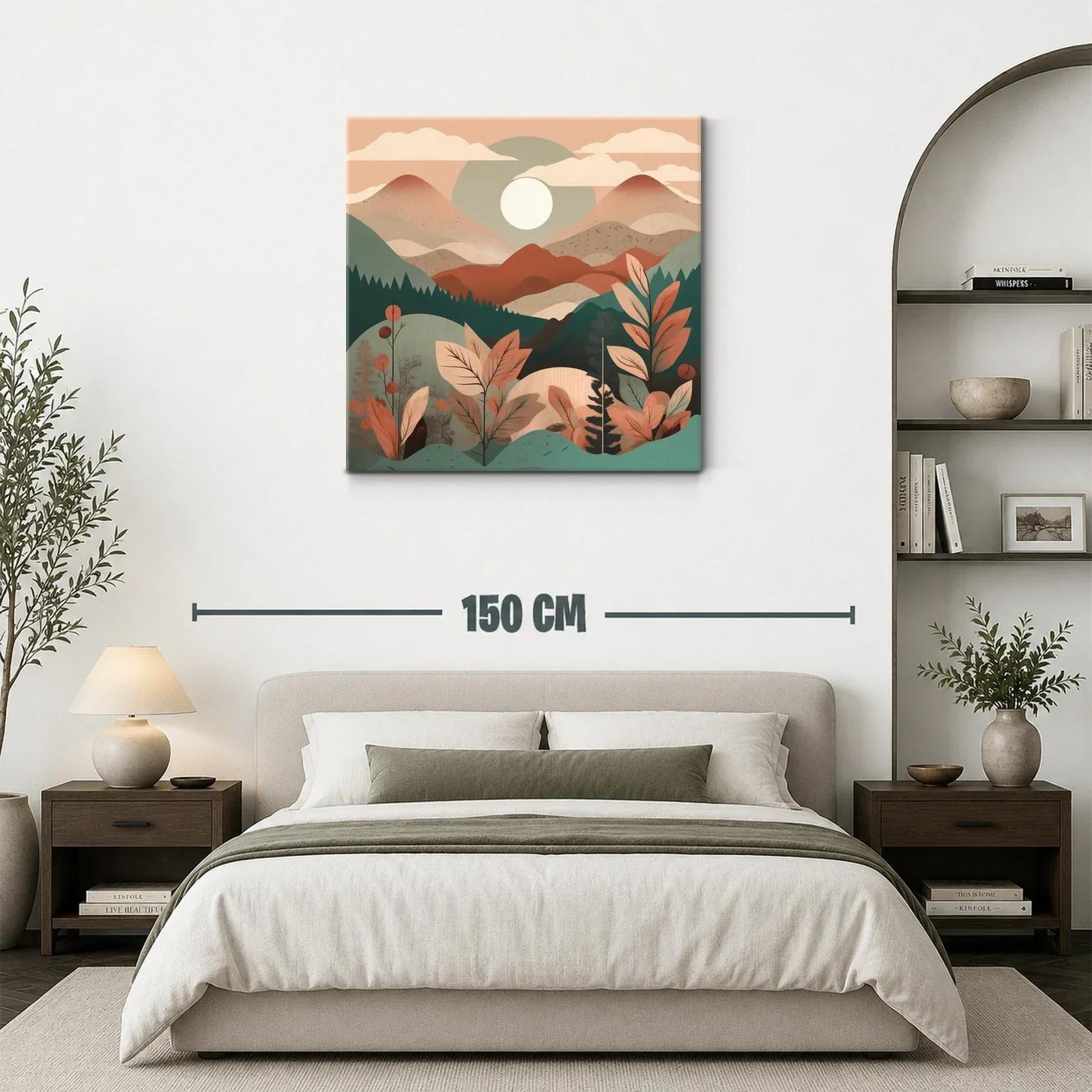 Paisaje sereno con montañas y hojas en tonos otoñales — miniatura 3
