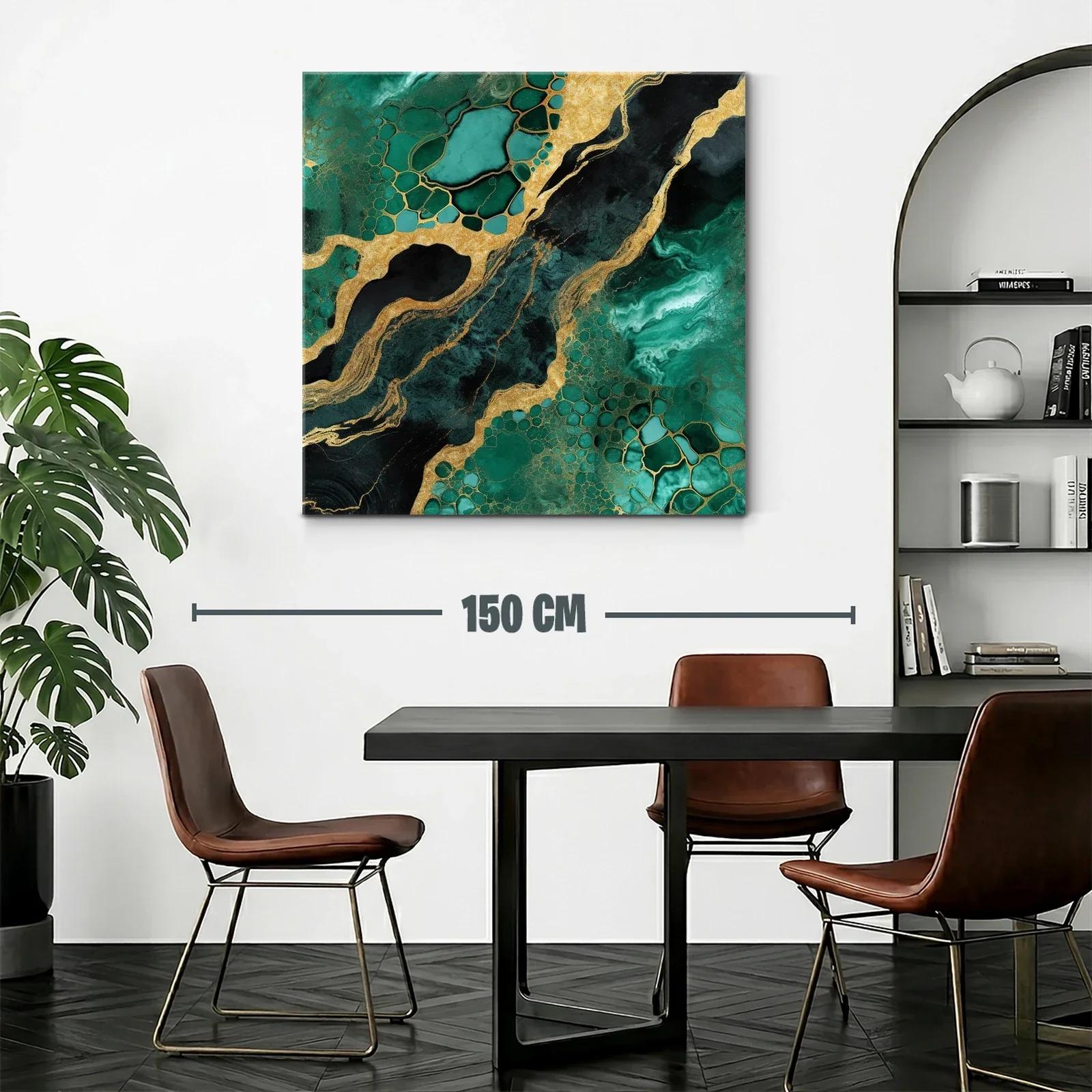 Cuadro abstracto en tonos verde esmeralda y dorado brillante — miniatura 2