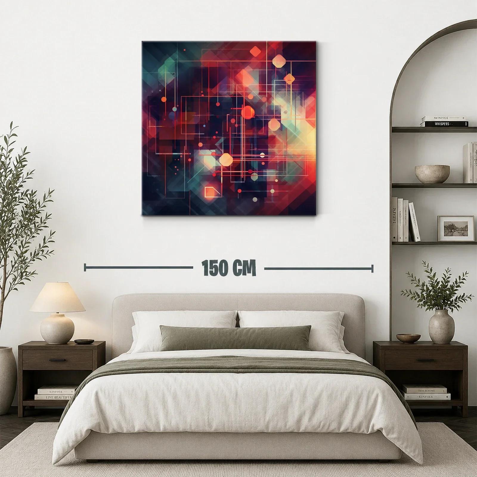 Cuadro abstracto con formas geométricas y luces vibrantes — miniatura 3