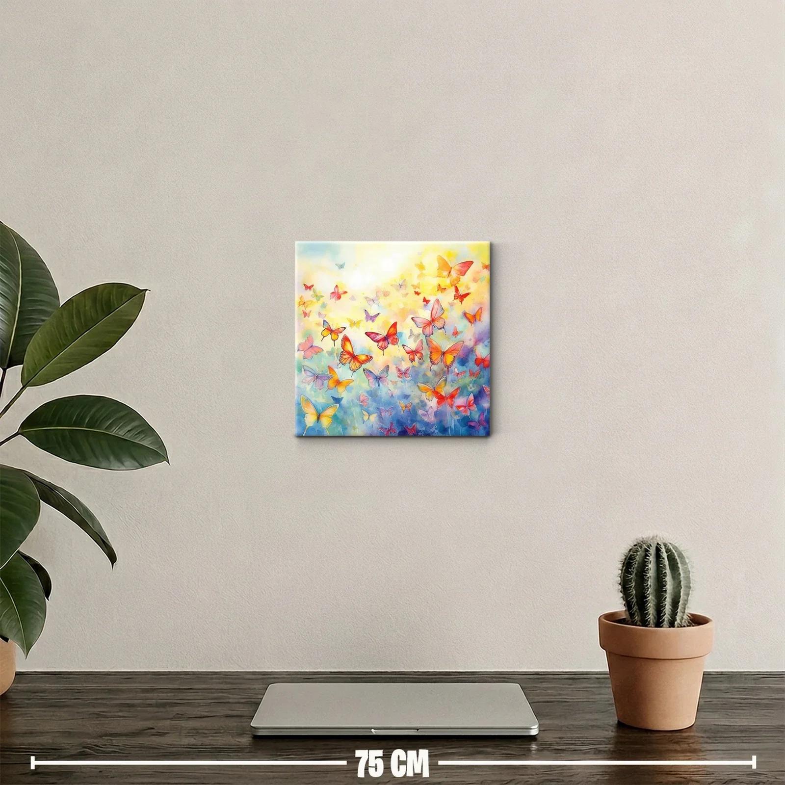 Cuadro decorativo con vuelo de mariposas en tonos vibrantes — miniatura 2