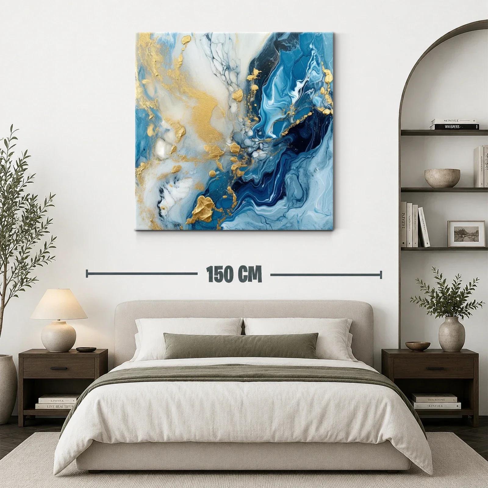 Cuadro abstracto con tonos azules y dorados elegantes — miniatura 3