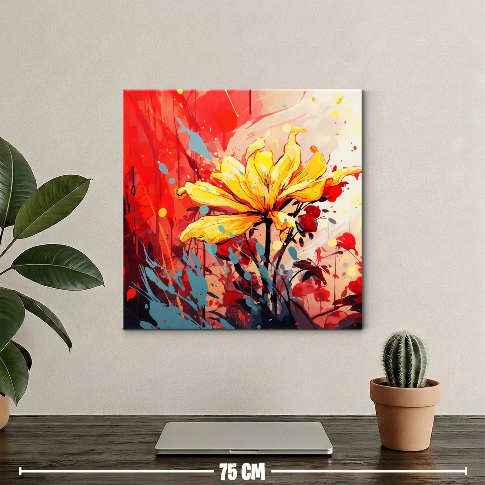 Flor amarilla vibrante con fondo rojo y azul moderno — miniatura 2