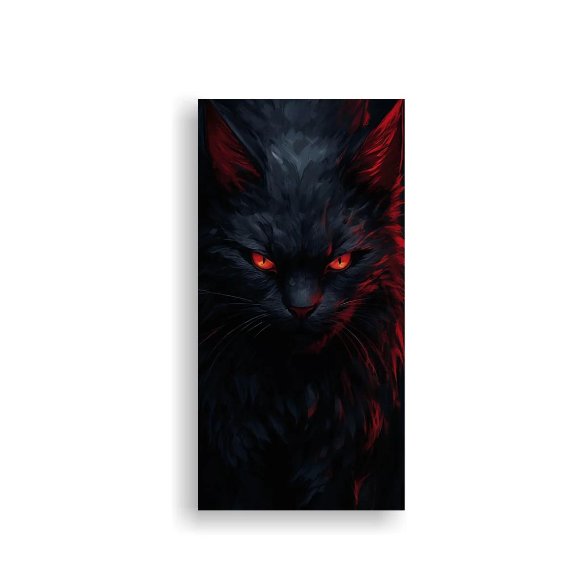 Cuadro gato negro de ojos rojos con luces rojas y frías — imagen principal
