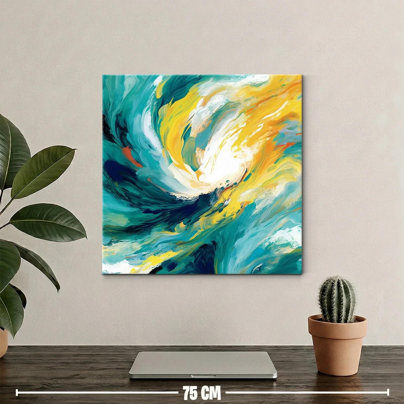 Cuadro abstracto con vibrantes tonos turquesa y amarillo — miniatura 2