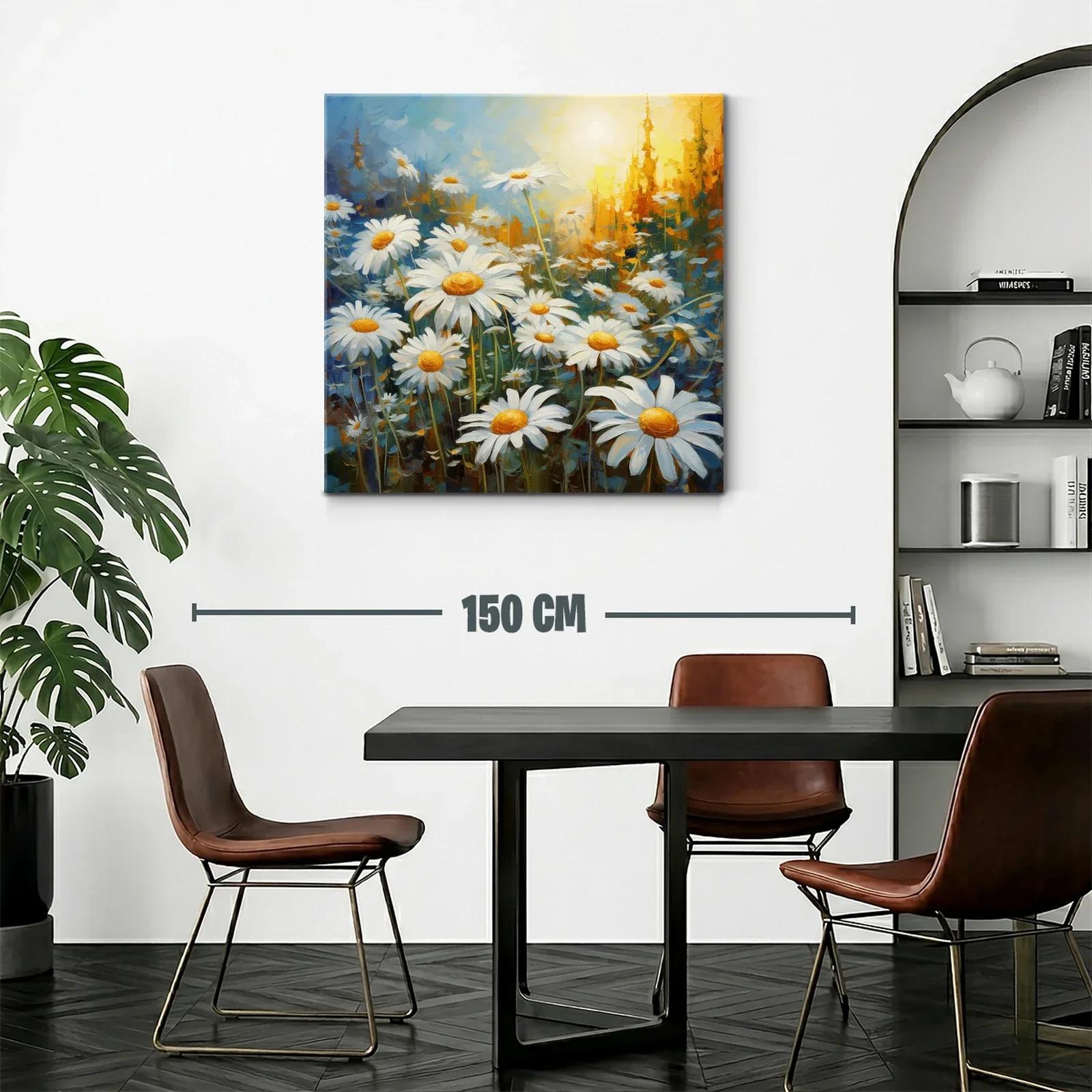 Campo luminoso de margaritas con amanecer dorado — miniatura 2