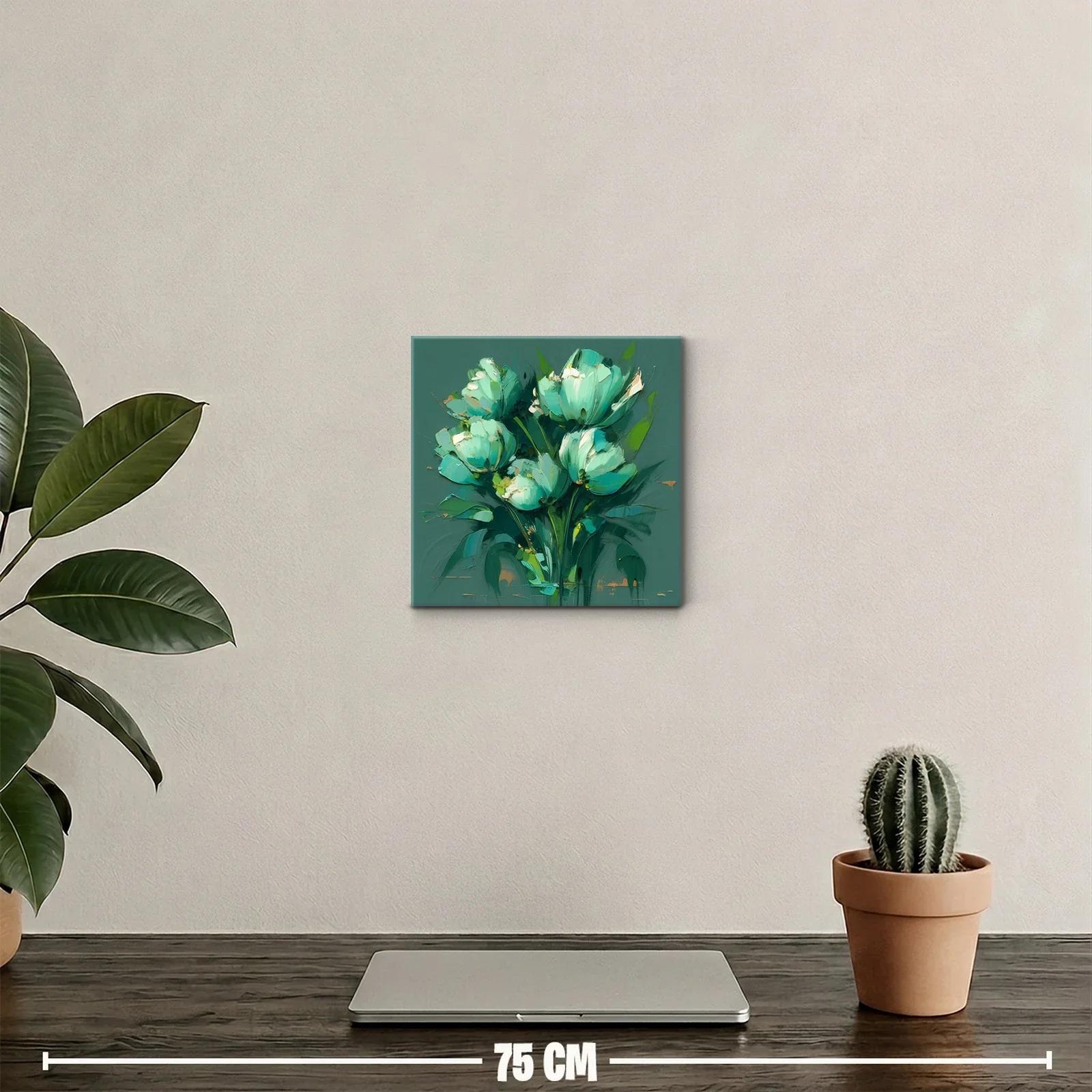 Cuadro moderno de flores en tonos verdes y azules — miniatura 2