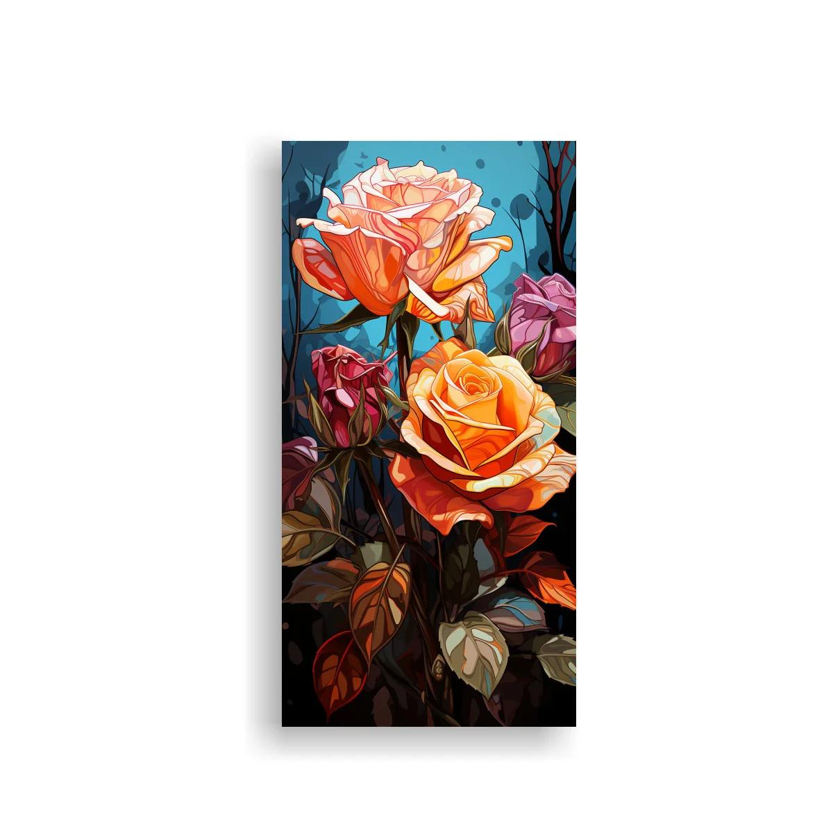 Cuadro de rosas anaranjadas sobre fondo azul turquesa — imagen principal