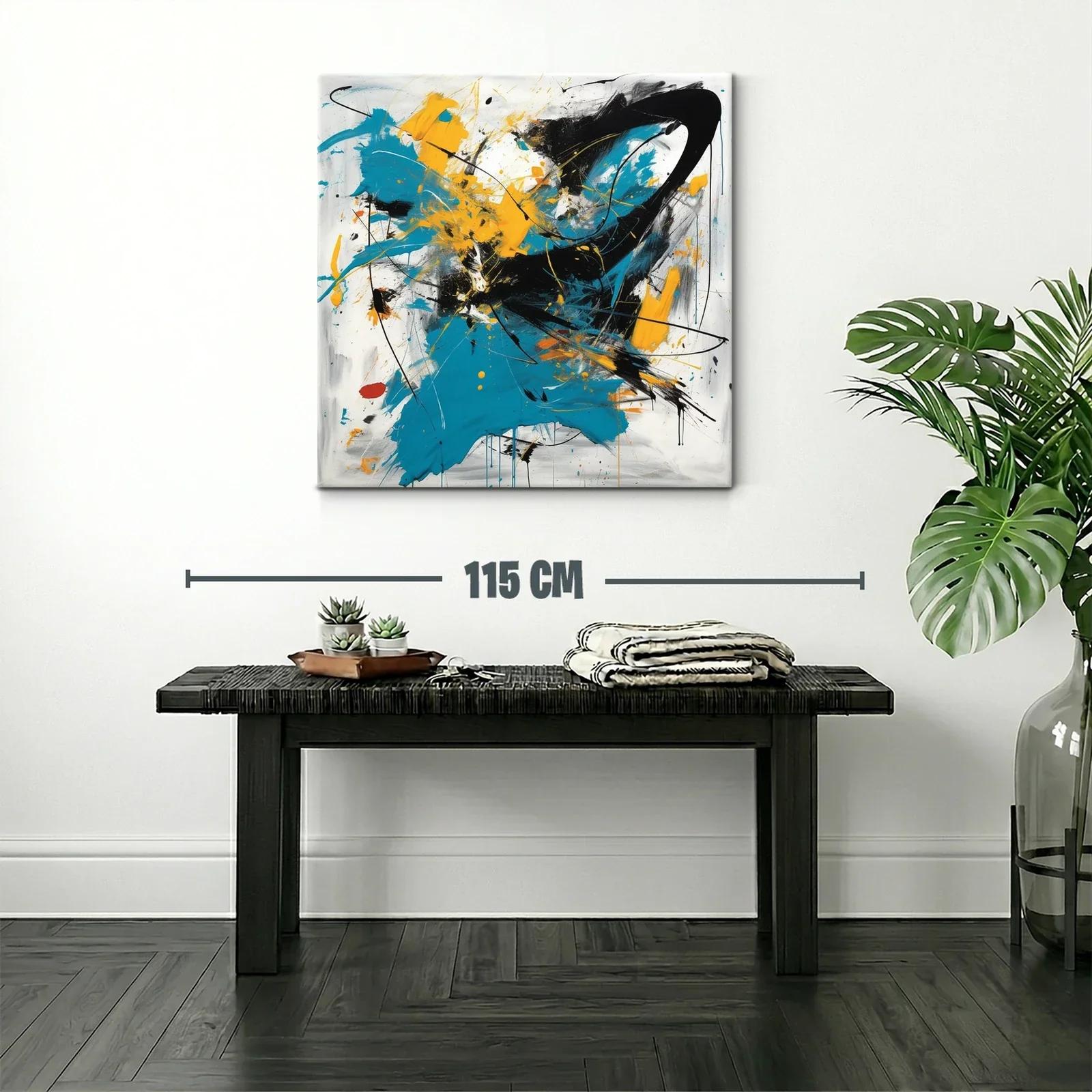 Cuadro abstracto con destellos en azul negro y amarillo — miniatura 2