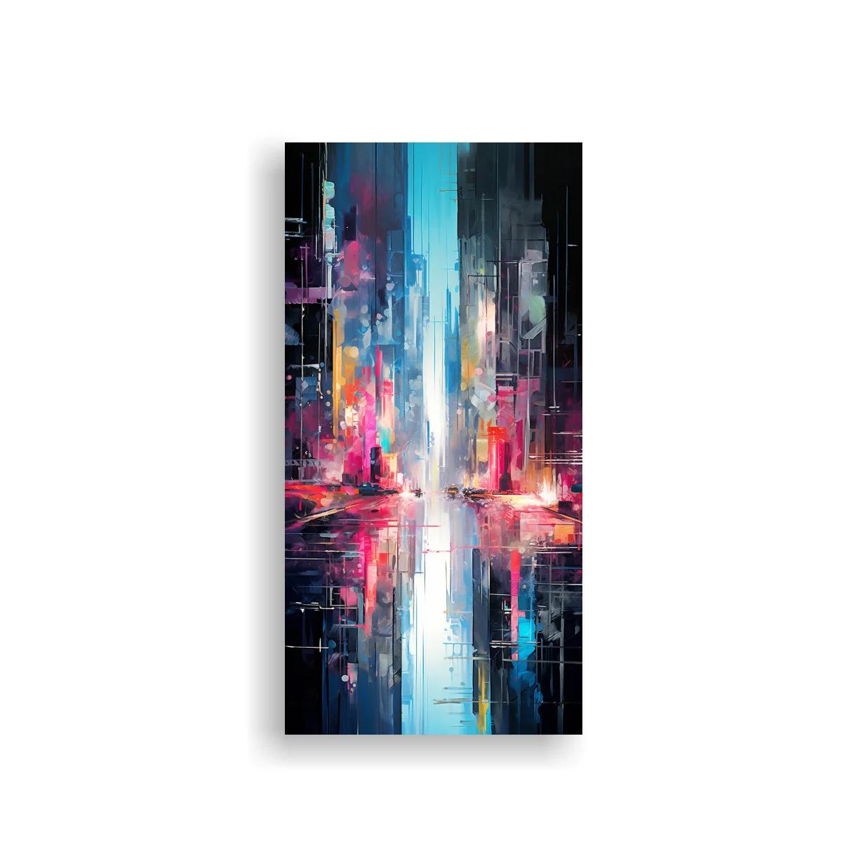 Cuadro ciudad abstracta con reflejos de neón — imagen principal
