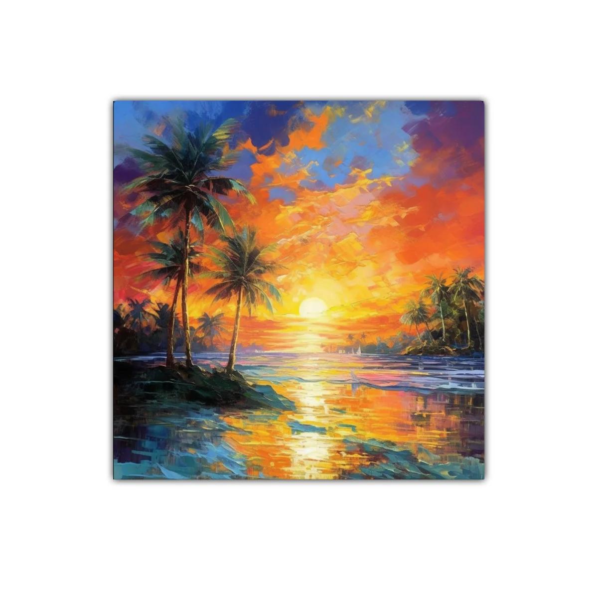 Atardecer tropical con palmeras y reflejos vibrantes — miniatura 1