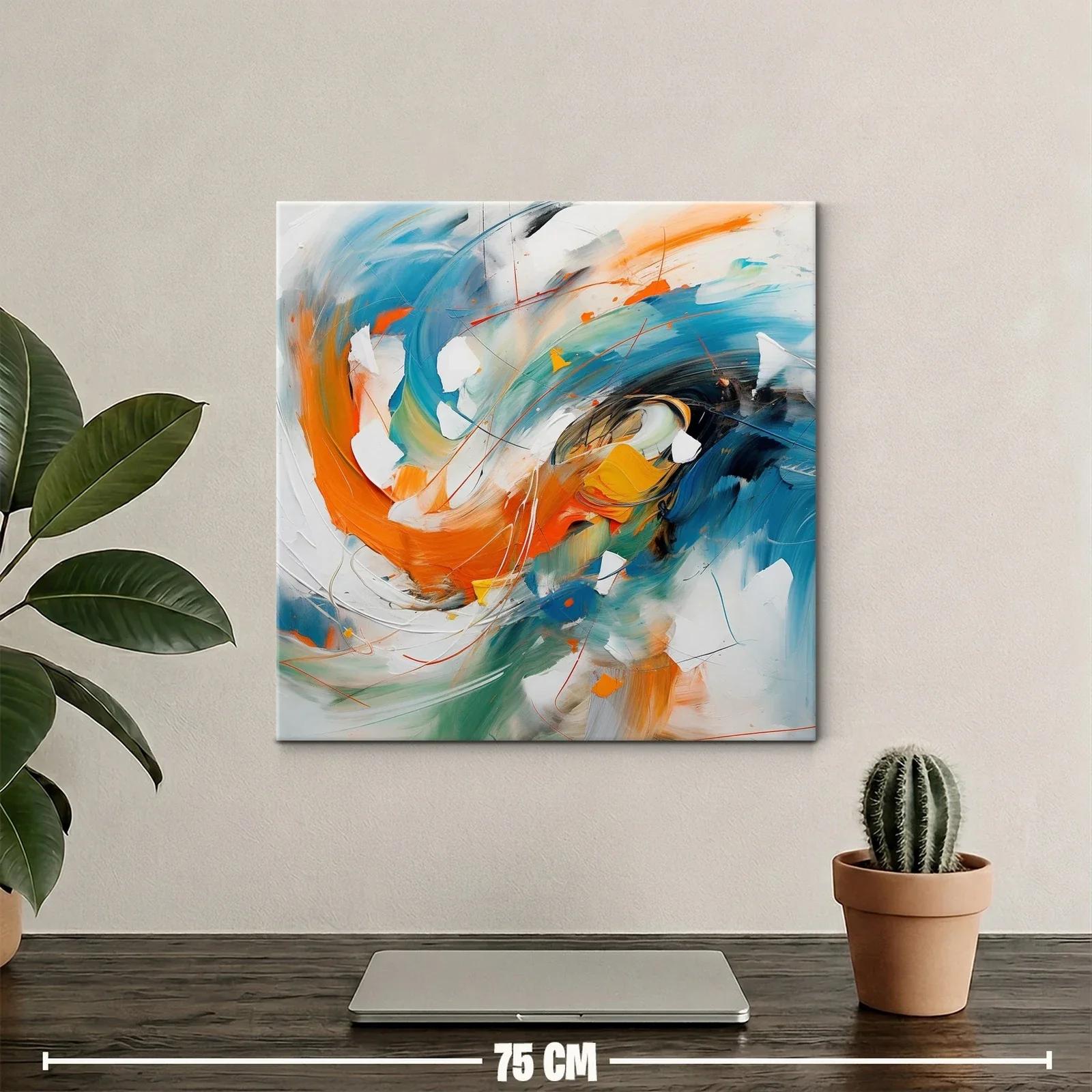 Cuadro abstracto con dinámicos tonos naranjas y azules — miniatura 2
