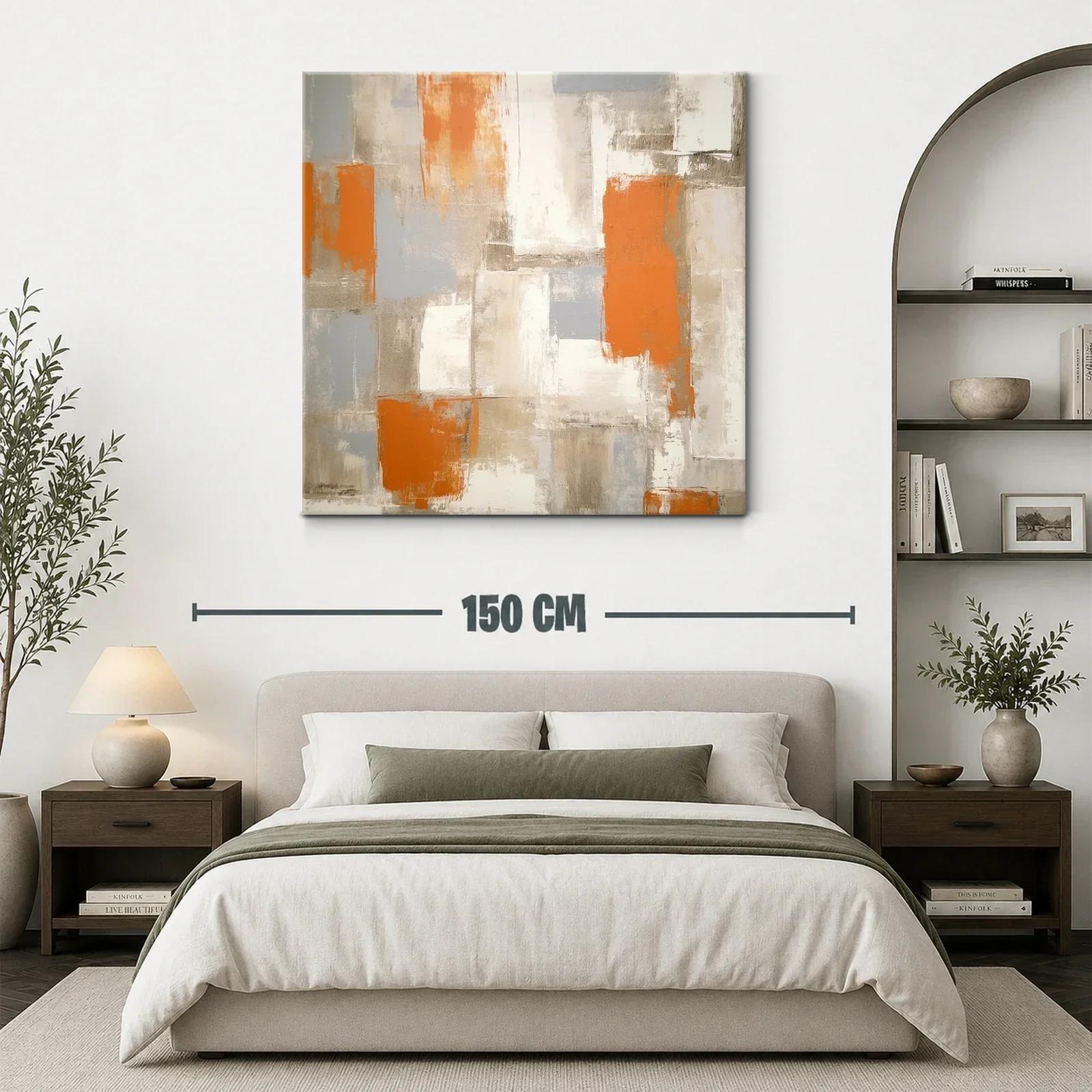 Cuadro abstracto tonos naranjas y neutros para salón moderno — miniatura 3