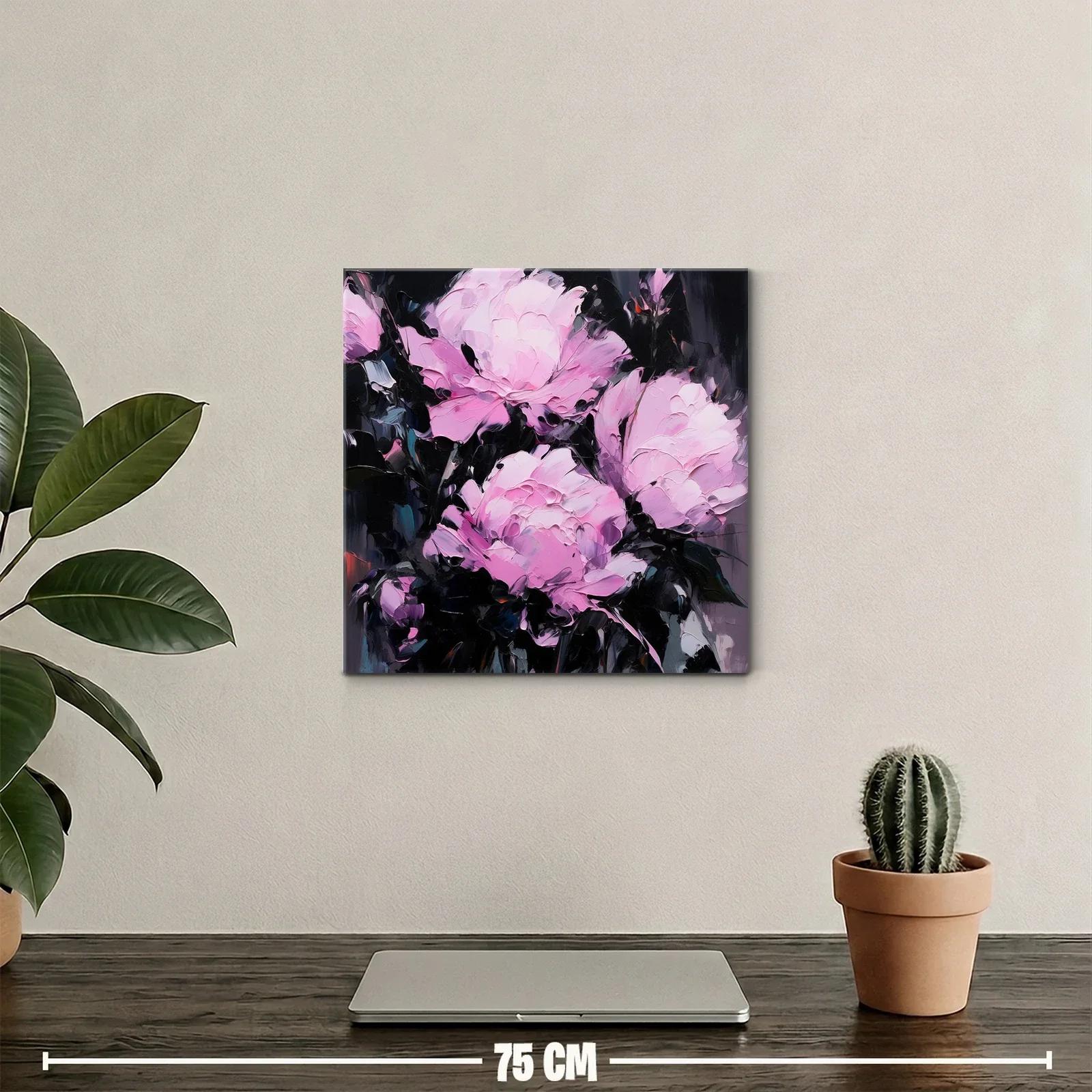 Cuadro floral con peonías en tonos rosas y fondo oscuro — miniatura 2
