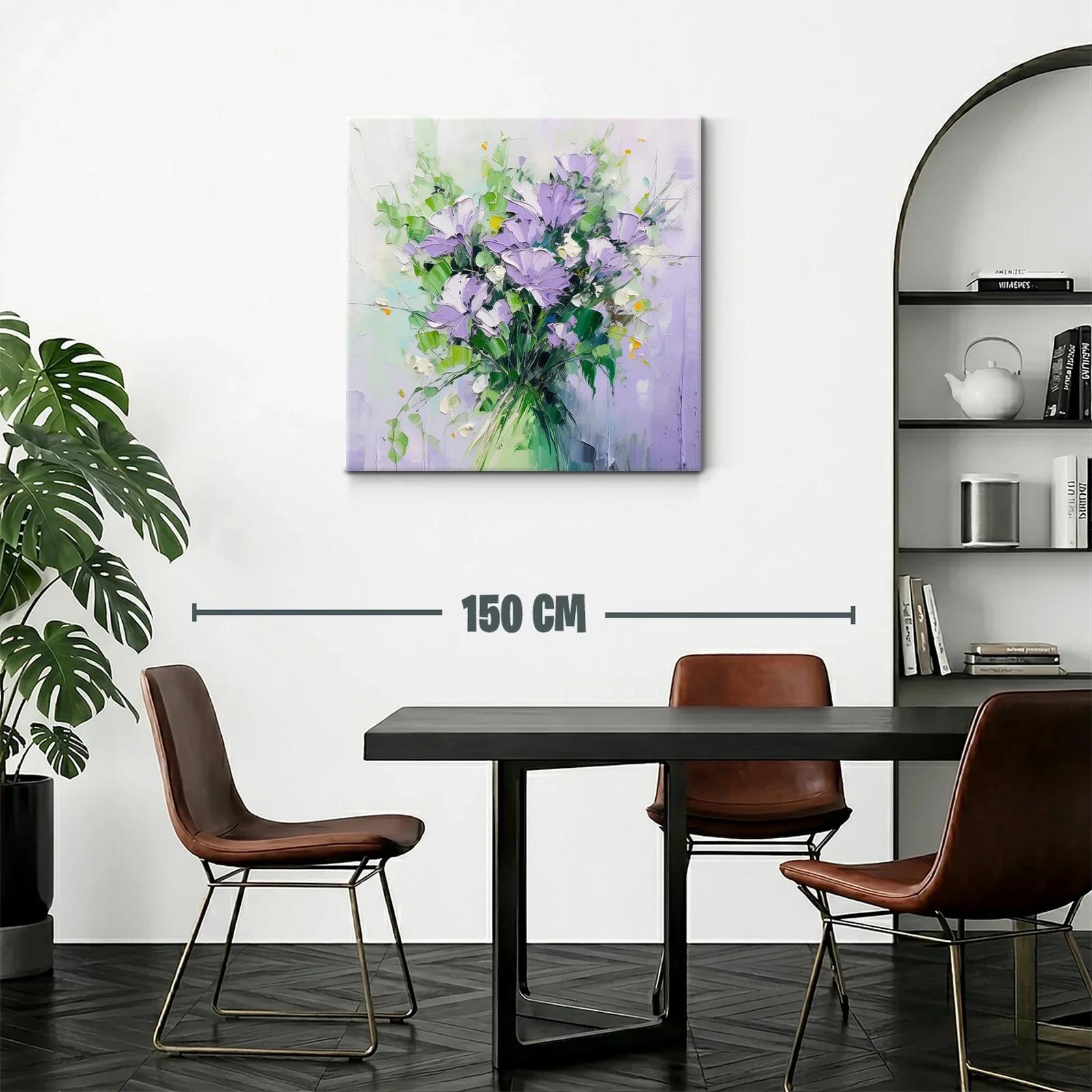 Cuadro moderno con ramo floral en tonos lilas y verdes — miniatura 2