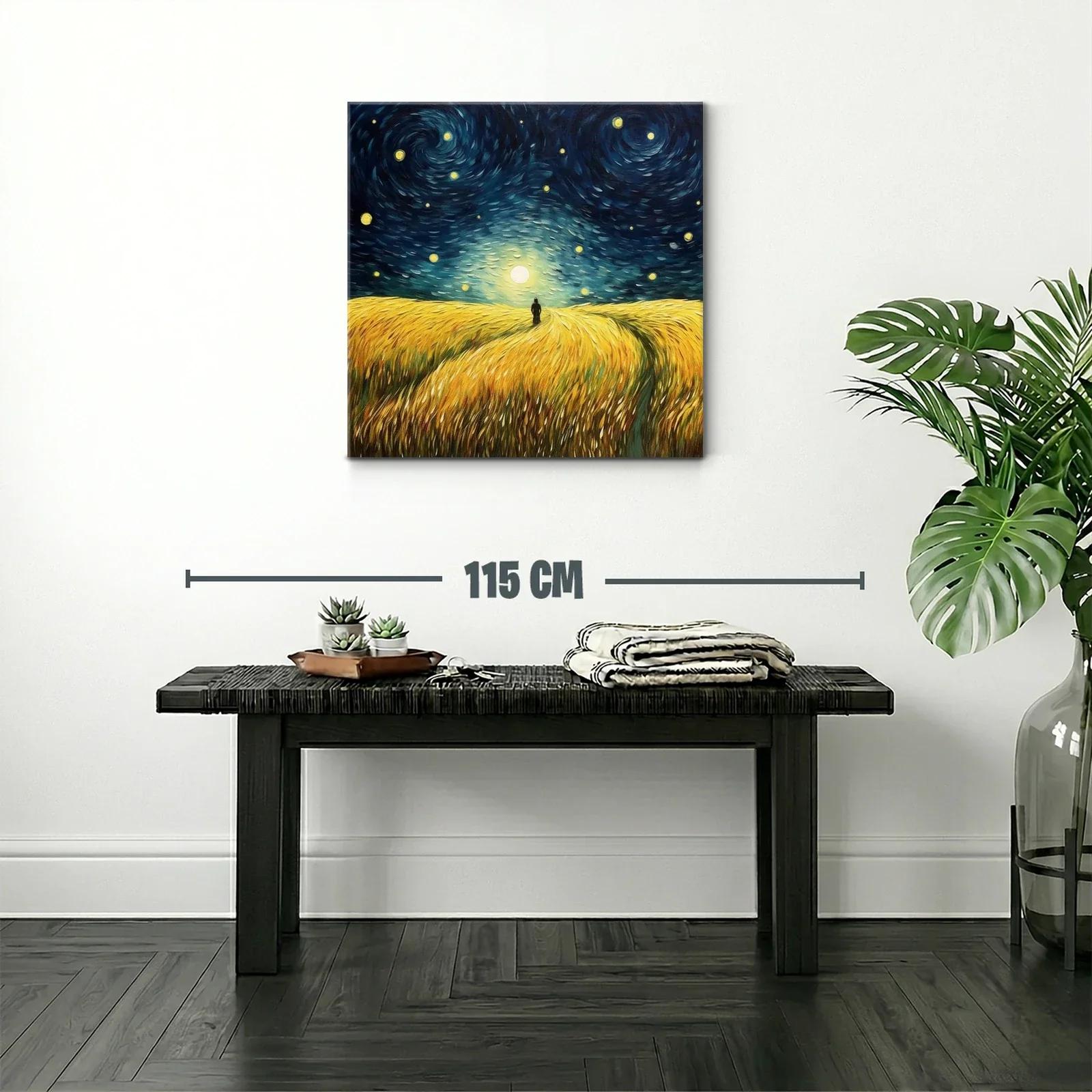 Paisaje nocturno con trigo bajo cielo estrellado — miniatura 2