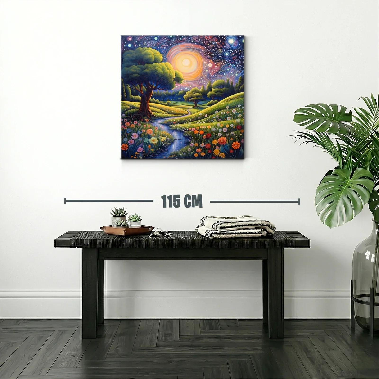 Paisaje nocturno con flores y cielo estrellado vibrante — miniatura 2