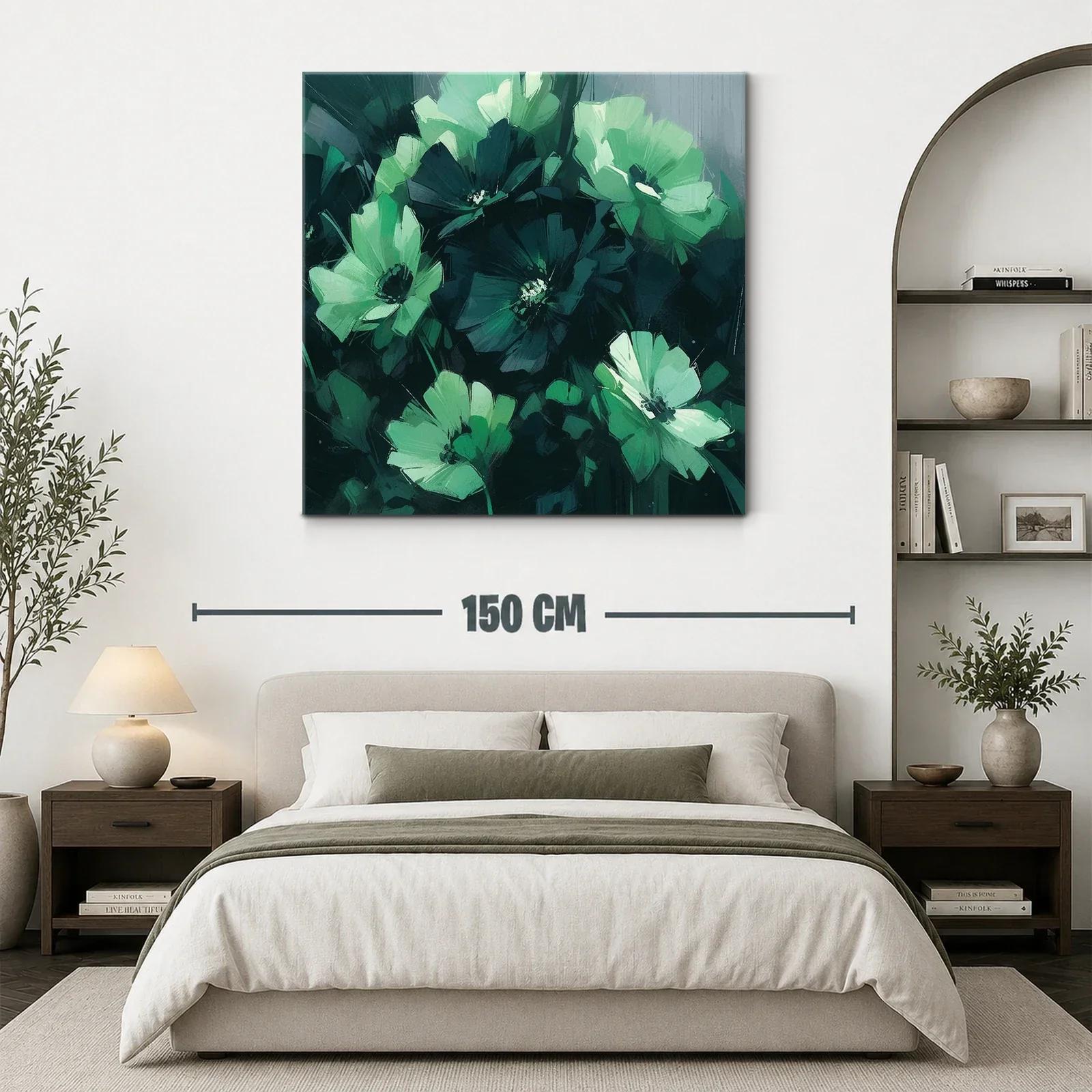 Cuadro floral en tonos verdes y azules oscuros — miniatura 3