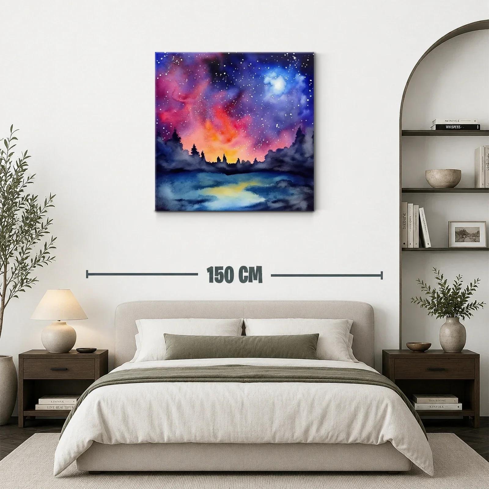 Cielo estrellado con bosque al atardecer vibrante — miniatura 3