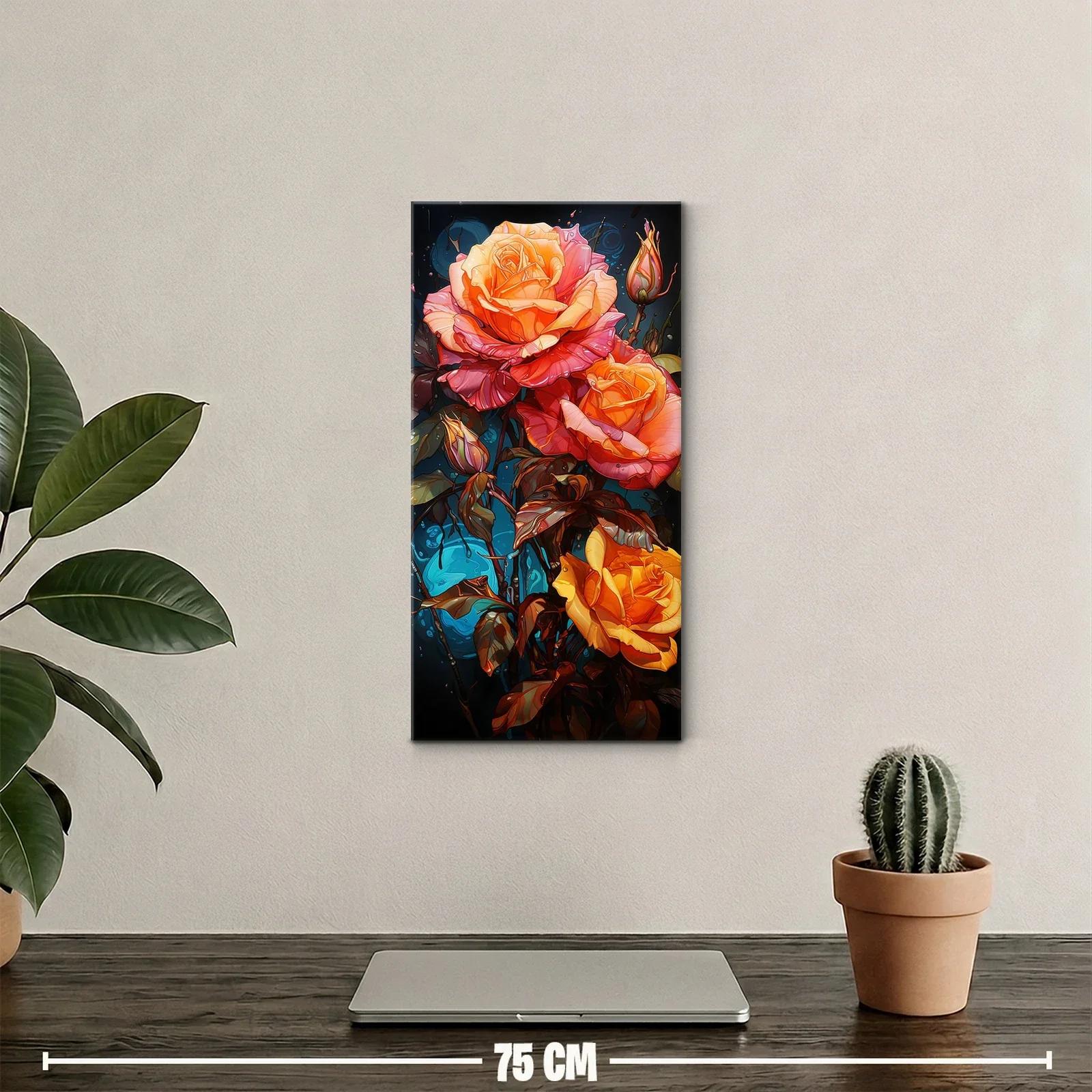Cuadro rosas anaranjadas con capullos y fondo oscuro — miniatura 2
