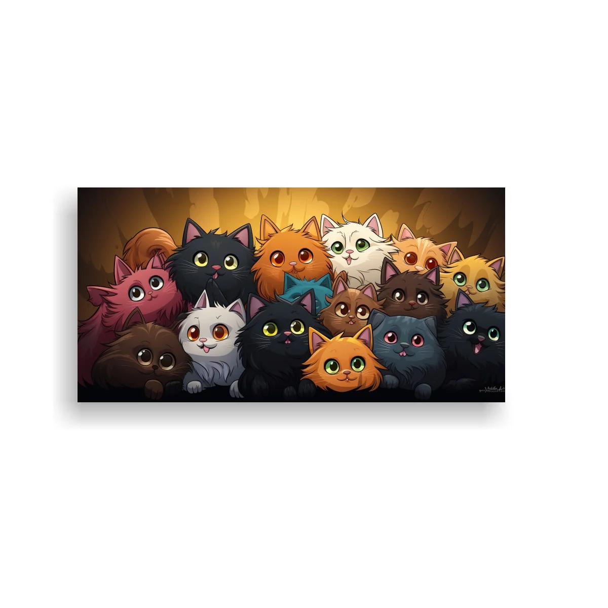 Cuadro grupo de gatos apiñados con ojos grandes — imagen principal