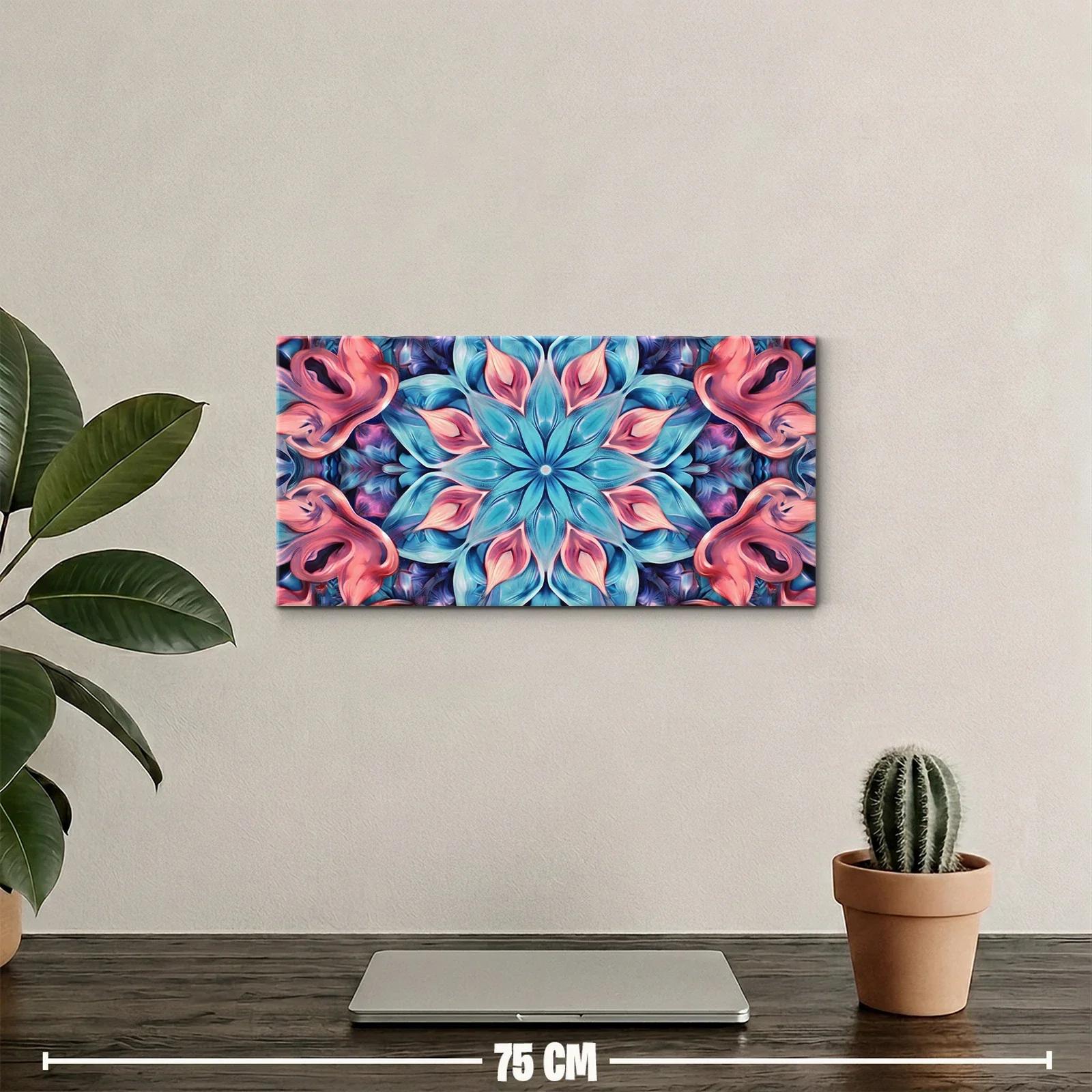 Cuadro mandala floral radial en rosa y turquesa — miniatura 2