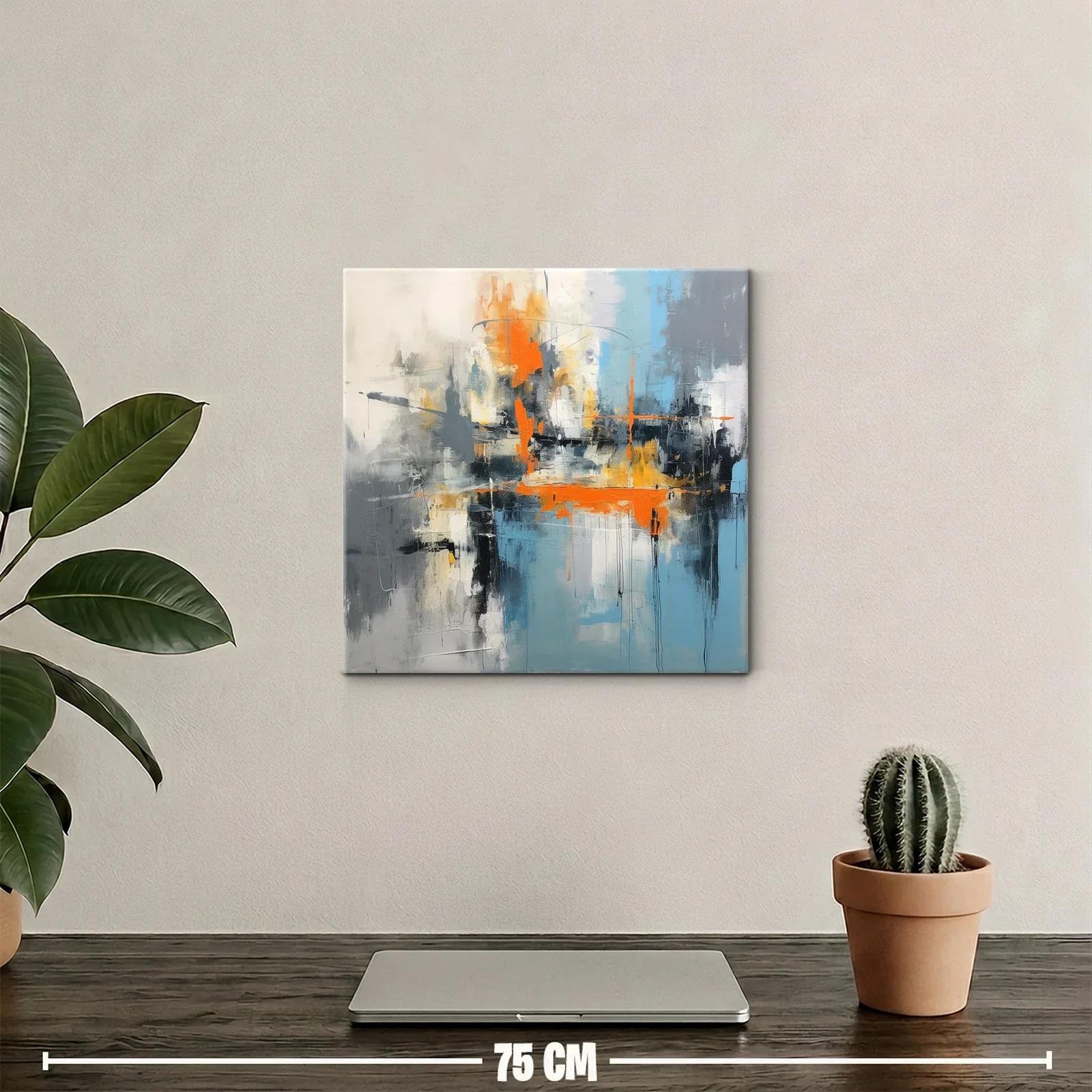 Cuadro abstracto con tonos cálidos y azules vibrantes — miniatura 2
